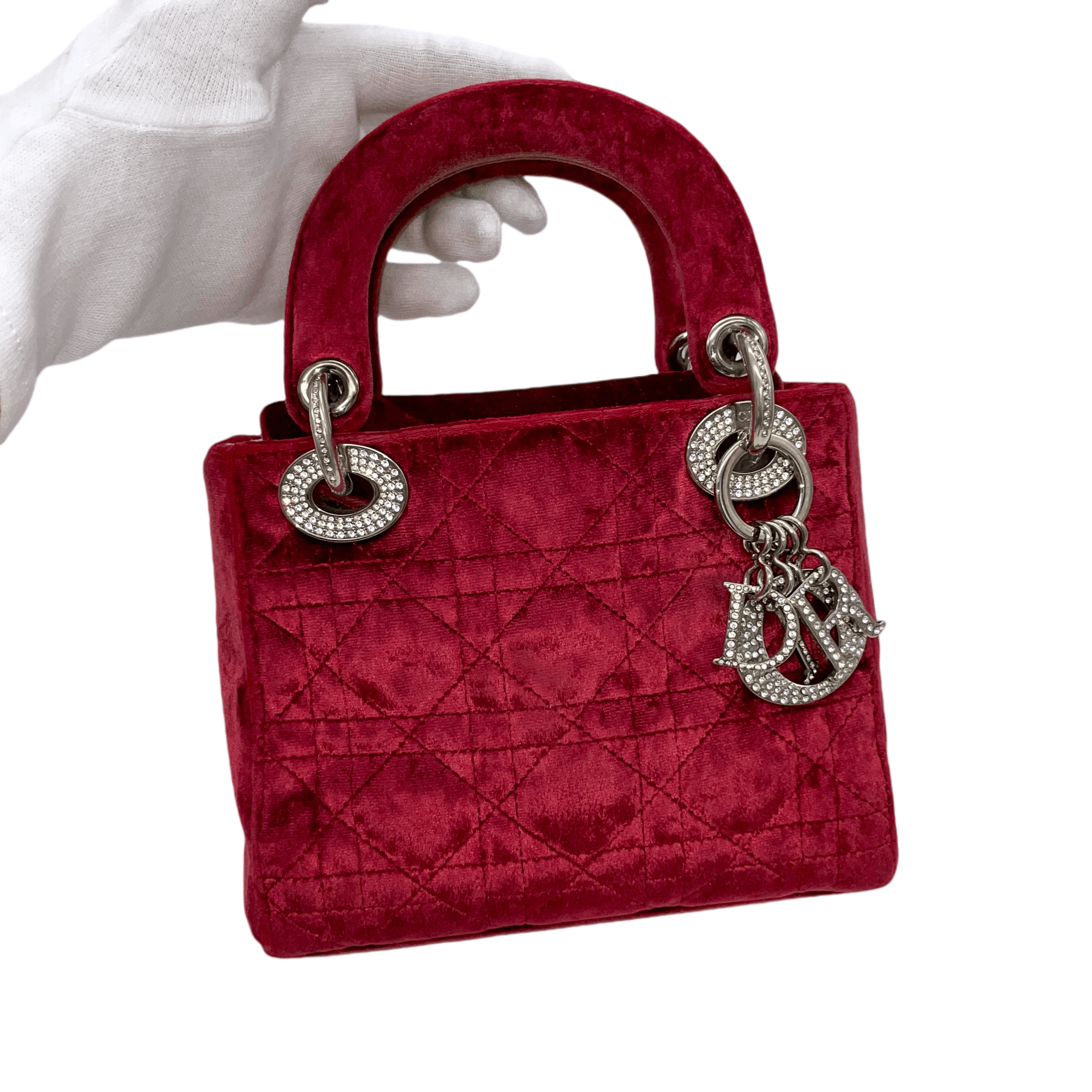 Dior Christian Dior Cannage Ladydior Rhinestone Pendant Mini Handbag Red &Amp; Silver Size ONE SIZE - 5 Thumbnail