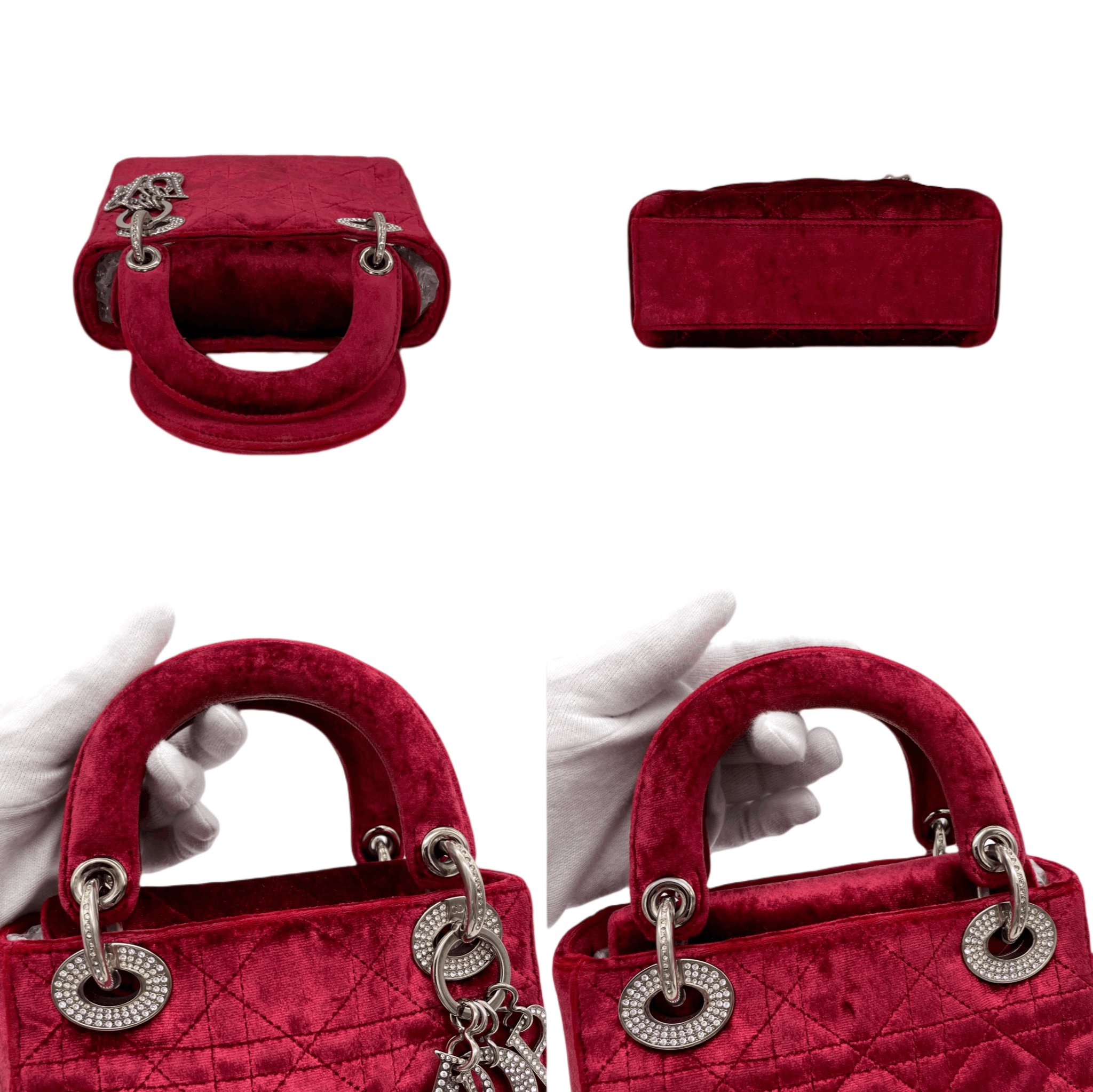 Dior Christian Dior Cannage Ladydior Rhinestone Pendant Mini Handbag Red &Amp; Silver Size ONE SIZE - 7 Thumbnail