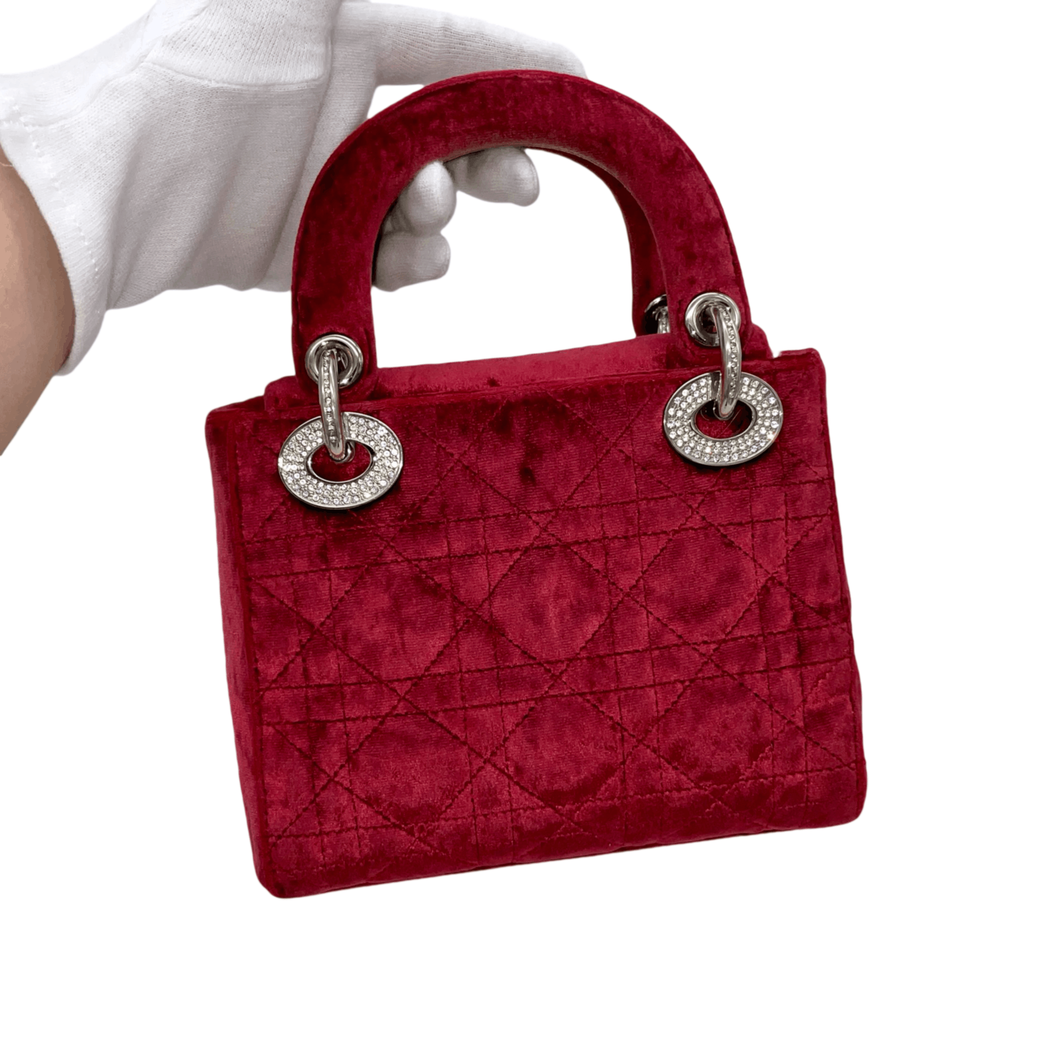Dior Christian Dior Cannage Ladydior Rhinestone Pendant Mini Handbag Red &Amp; Silver Size ONE SIZE - 6 Thumbnail