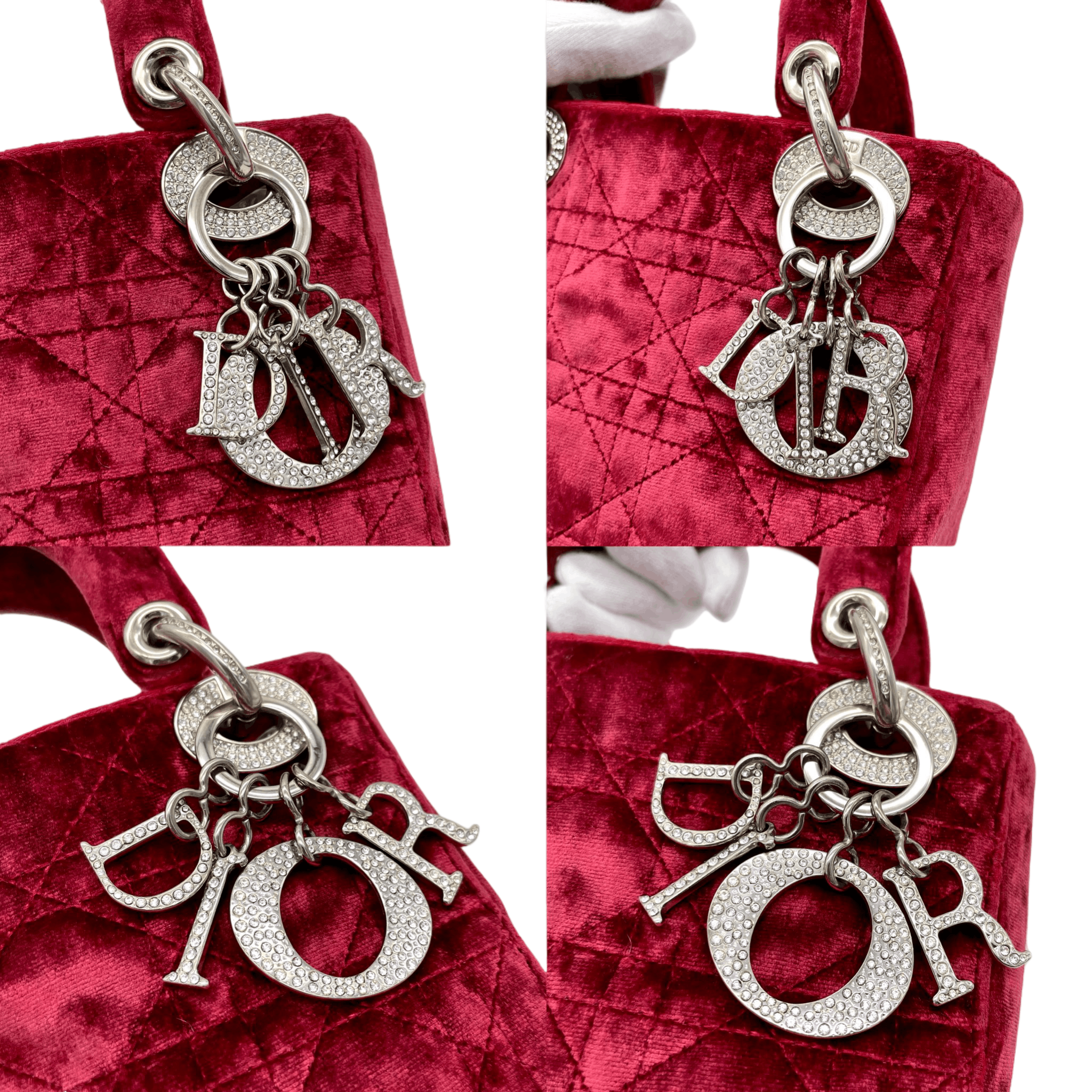 Dior Christian Dior Cannage Ladydior Rhinestone Pendant Mini Handbag Red &Amp; Silver Size ONE SIZE - 10 Thumbnail