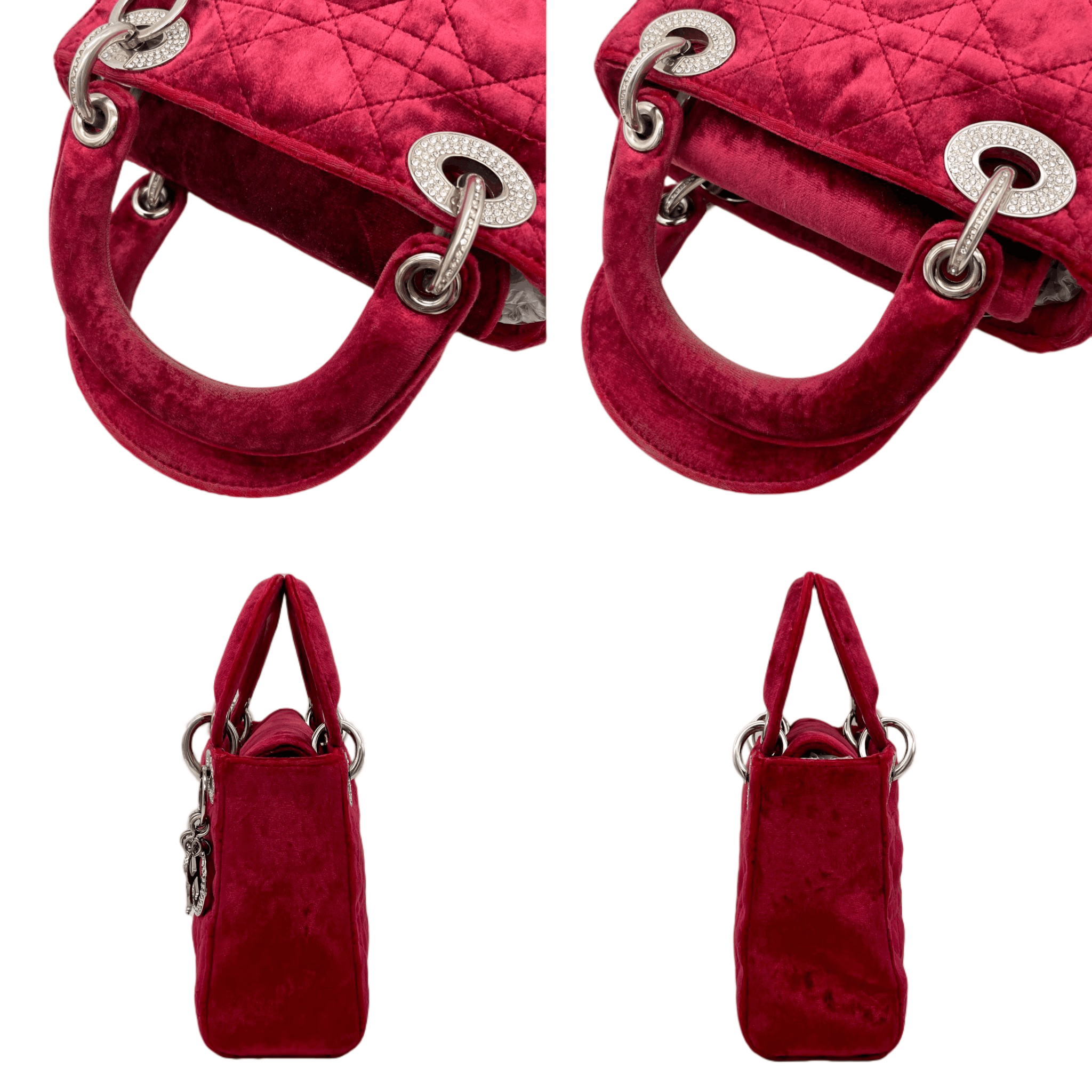 Dior Christian Dior Cannage Ladydior Rhinestone Pendant Mini Handbag Red &Amp; Silver Size ONE SIZE - 9 Thumbnail