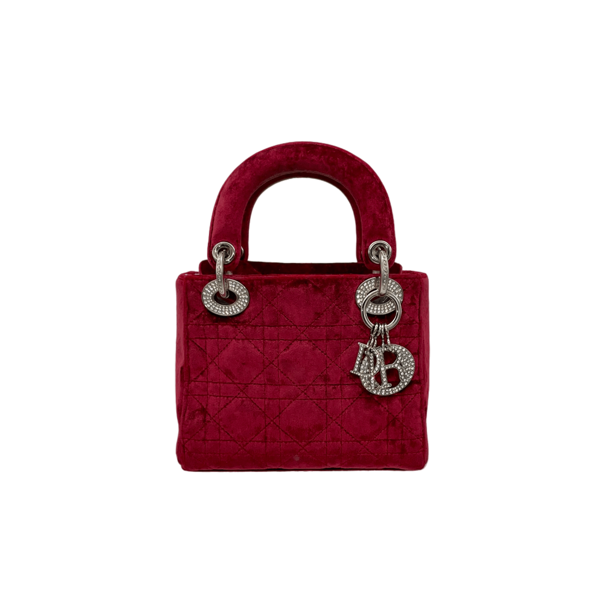 Dior Christian Dior Cannage Ladydior Rhinestone Pendant Mini Handbag Red &Amp; Silver Size ONE SIZE - 4 Thumbnail