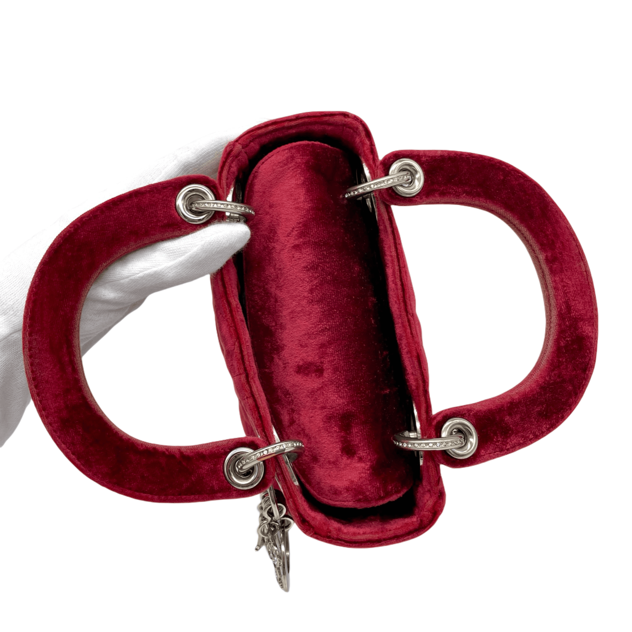 Dior Christian Dior Cannage Ladydior Rhinestone Pendant Mini Handbag Red &Amp; Silver Size ONE SIZE - 13 Thumbnail