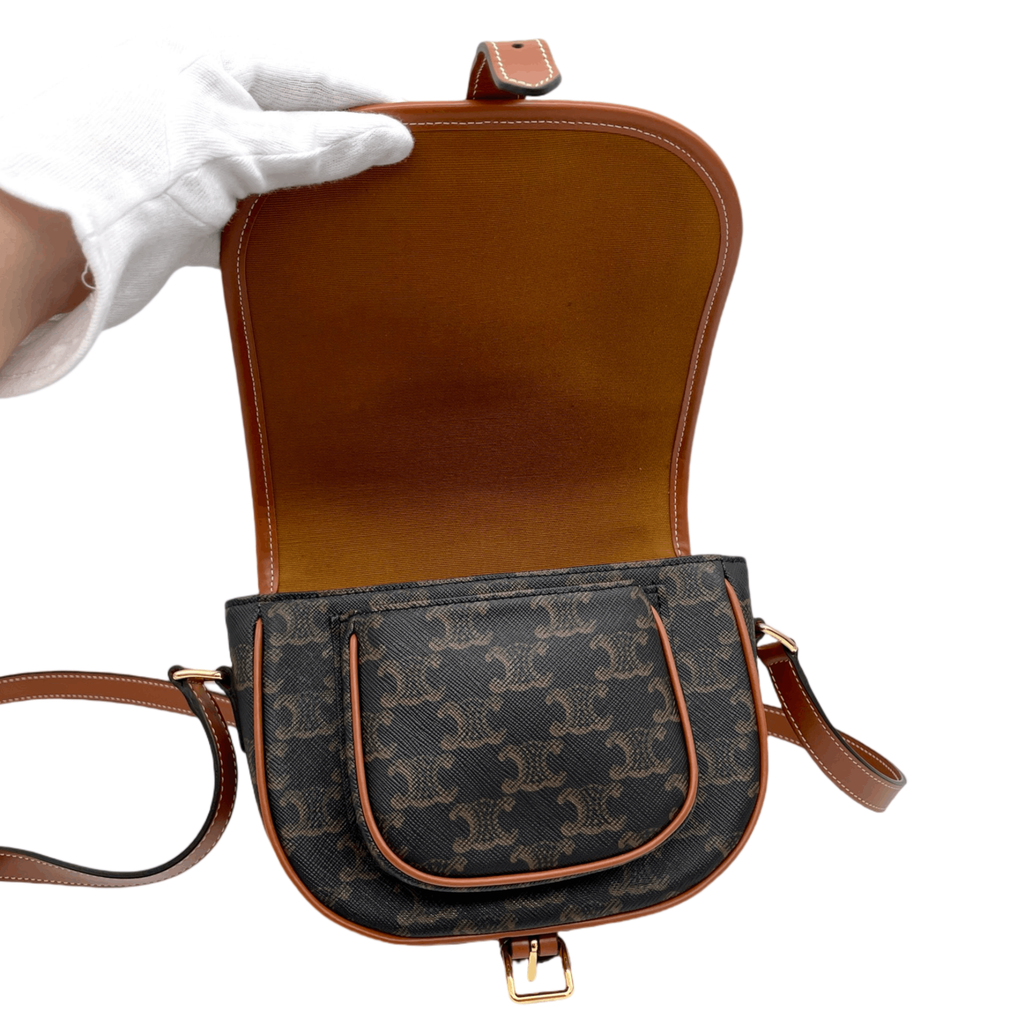 Celine Great Condition Celine Medium Folco Bag In Triomphe Canvas &Amp; Calfskin Crossbody Shoulder Size ONE SIZE - 14 Thumbnail
