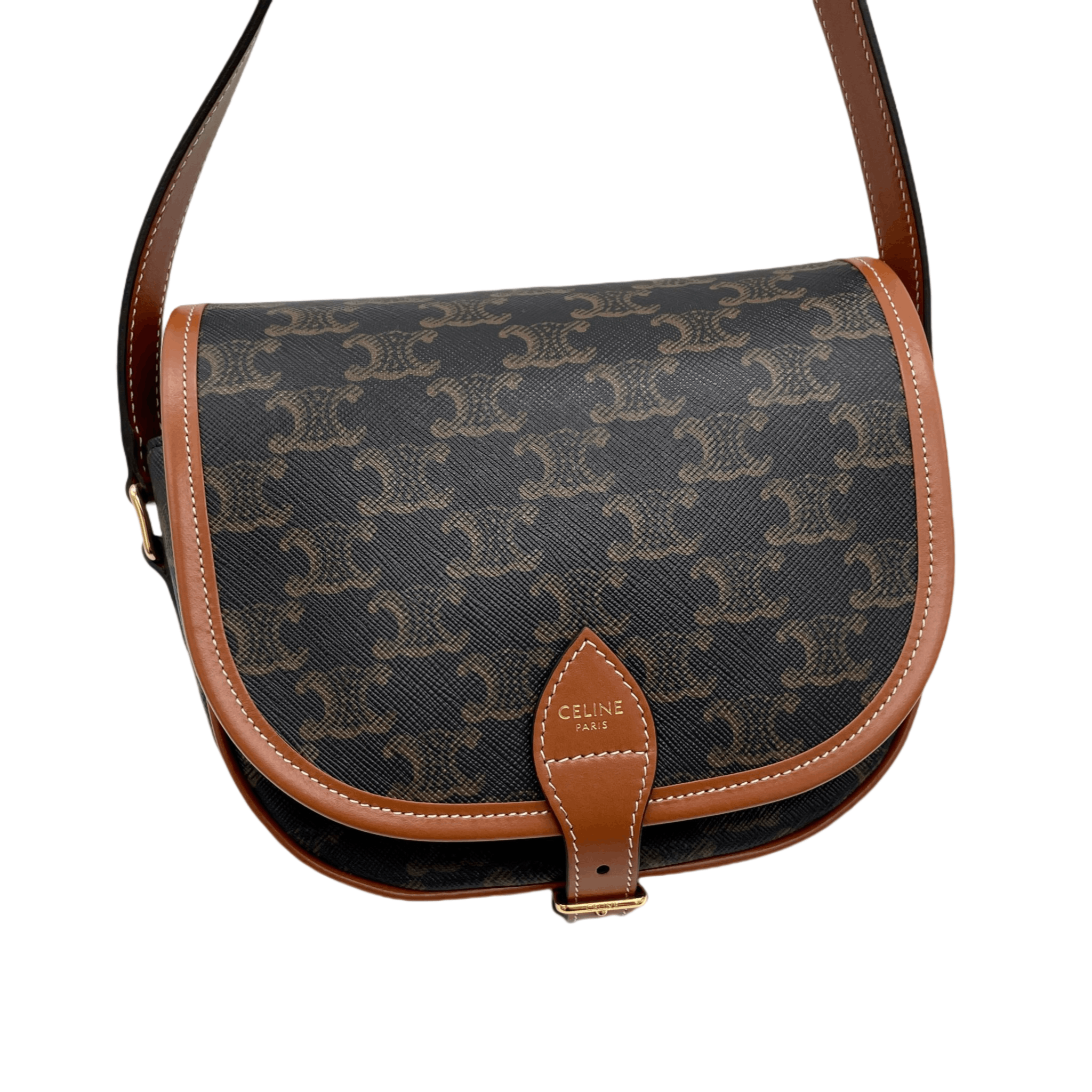 Celine Great Condition Celine Medium Folco Bag In Triomphe Canvas &Amp; Calfskin Crossbody Shoulder Size ONE SIZE - 6 Thumbnail