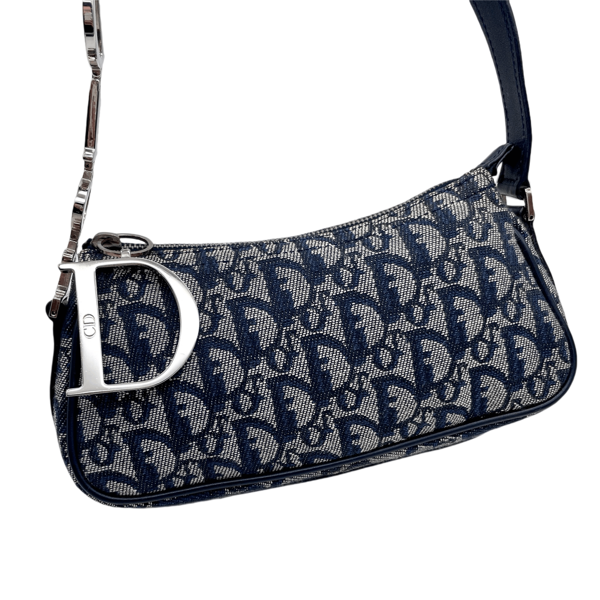 Dior Christian Dior Trotter Canvas D Pendant Shoulder Bag/Pouch Navy &Amp; Silver Size ONE SIZE - 6 Thumbnail