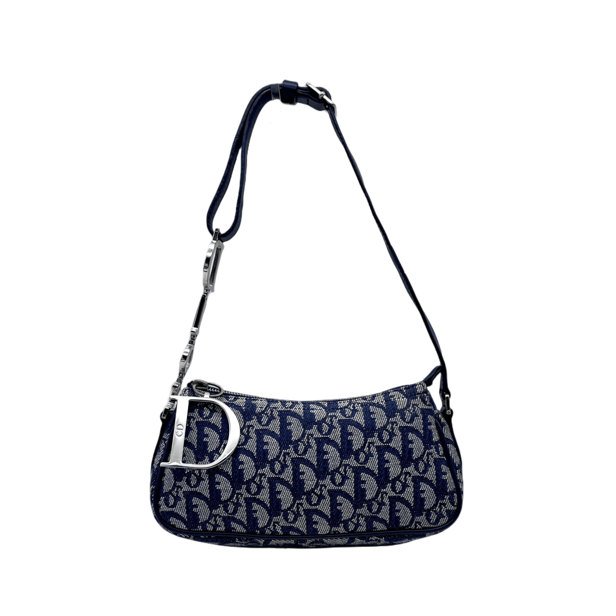 Dior Christian Dior Trotter Canvas D Pendant Shoulder Bag/Pouch Navy &Amp; Silver Size ONE SIZE - 4 Thumbnail