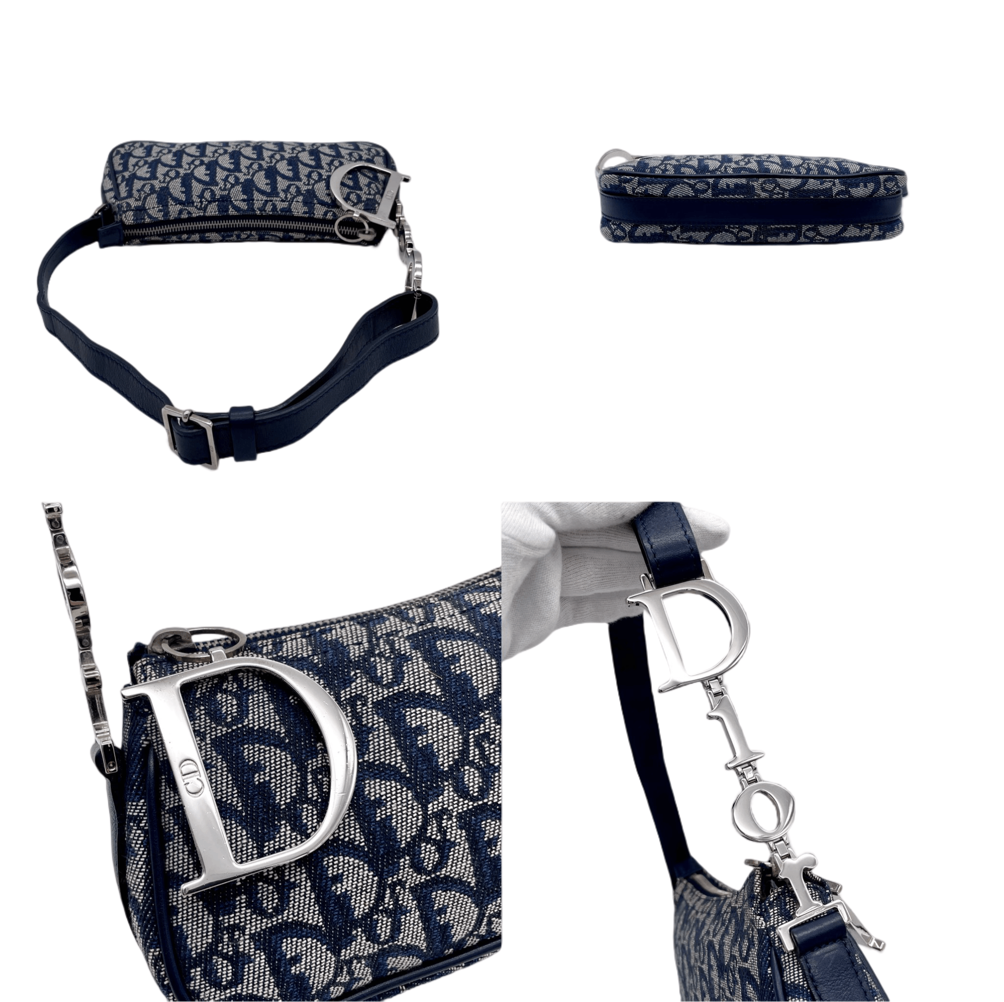 Dior Christian Dior Trotter Canvas D Pendant Shoulder Bag/Pouch Navy &Amp; Silver Size ONE SIZE - 7 Thumbnail