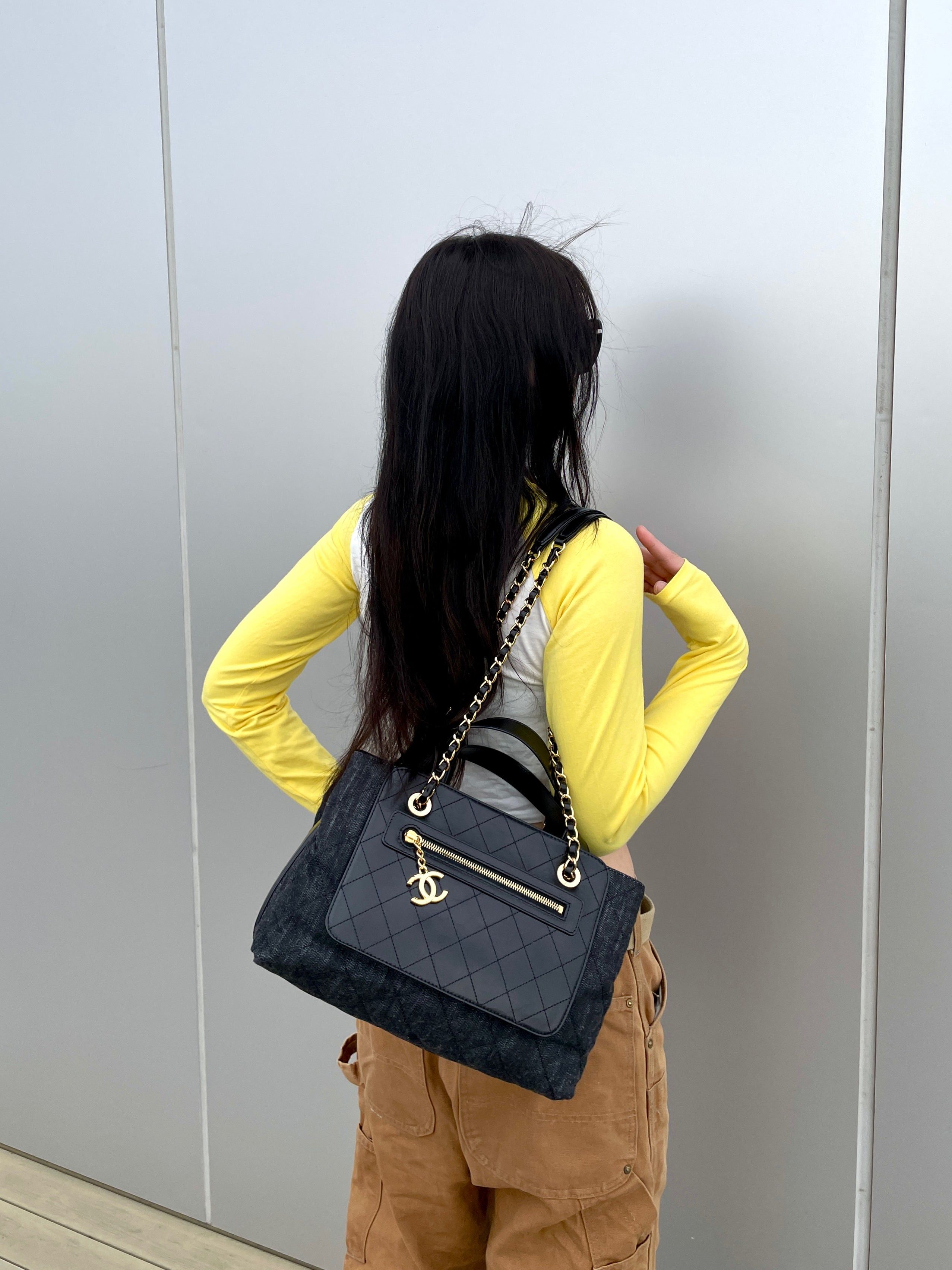 Chanel Chanel Matelassé Denim Cc Logo Pendant 2-Way Chain Shoulder Tote Bag Black &Amp; Gold Size ONE SIZE - 3 Thumbnail