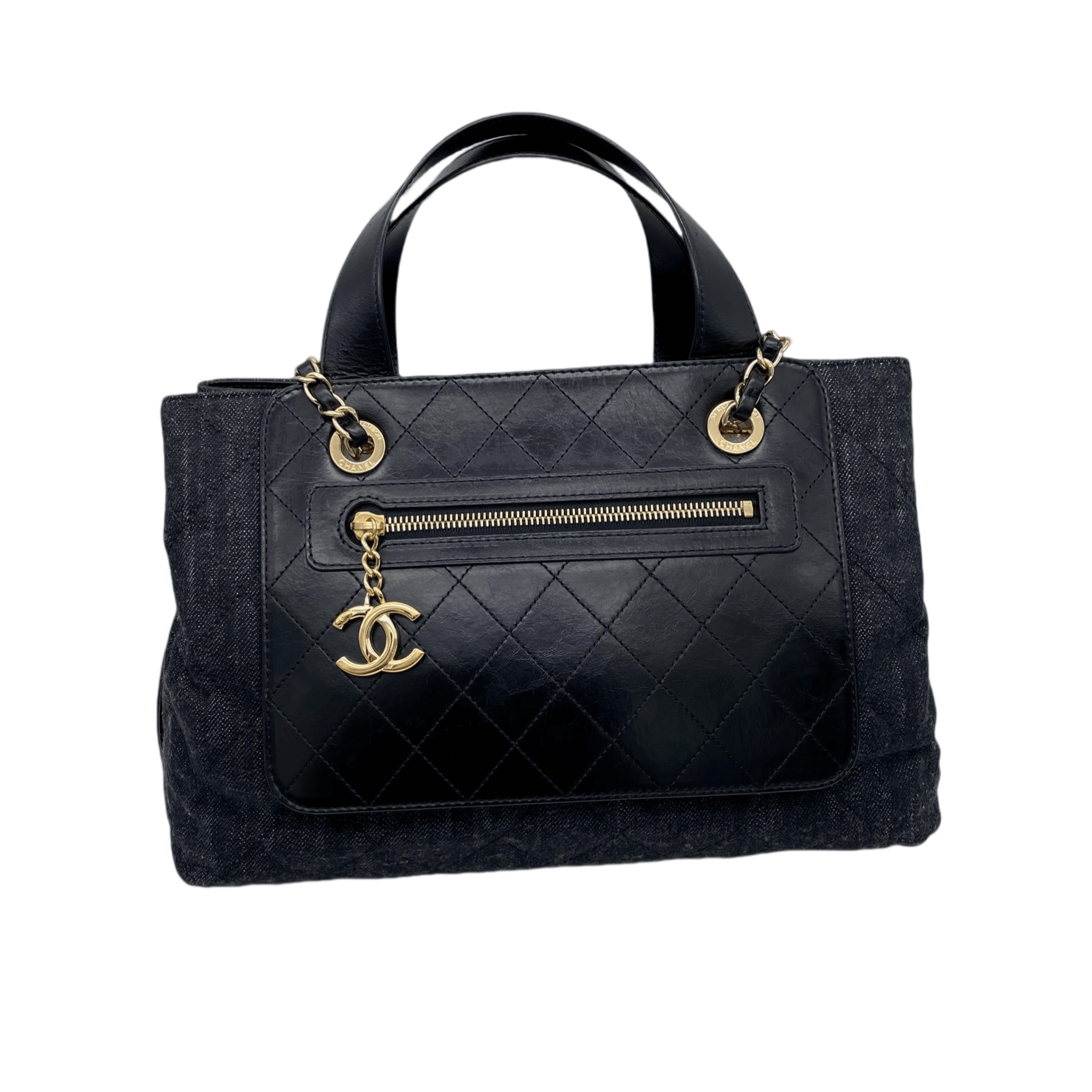 Chanel Chanel Matelassé Denim Cc Logo Pendant 2-Way Chain Shoulder Tote Bag Black &Amp; Gold Size ONE SIZE - 6 Thumbnail