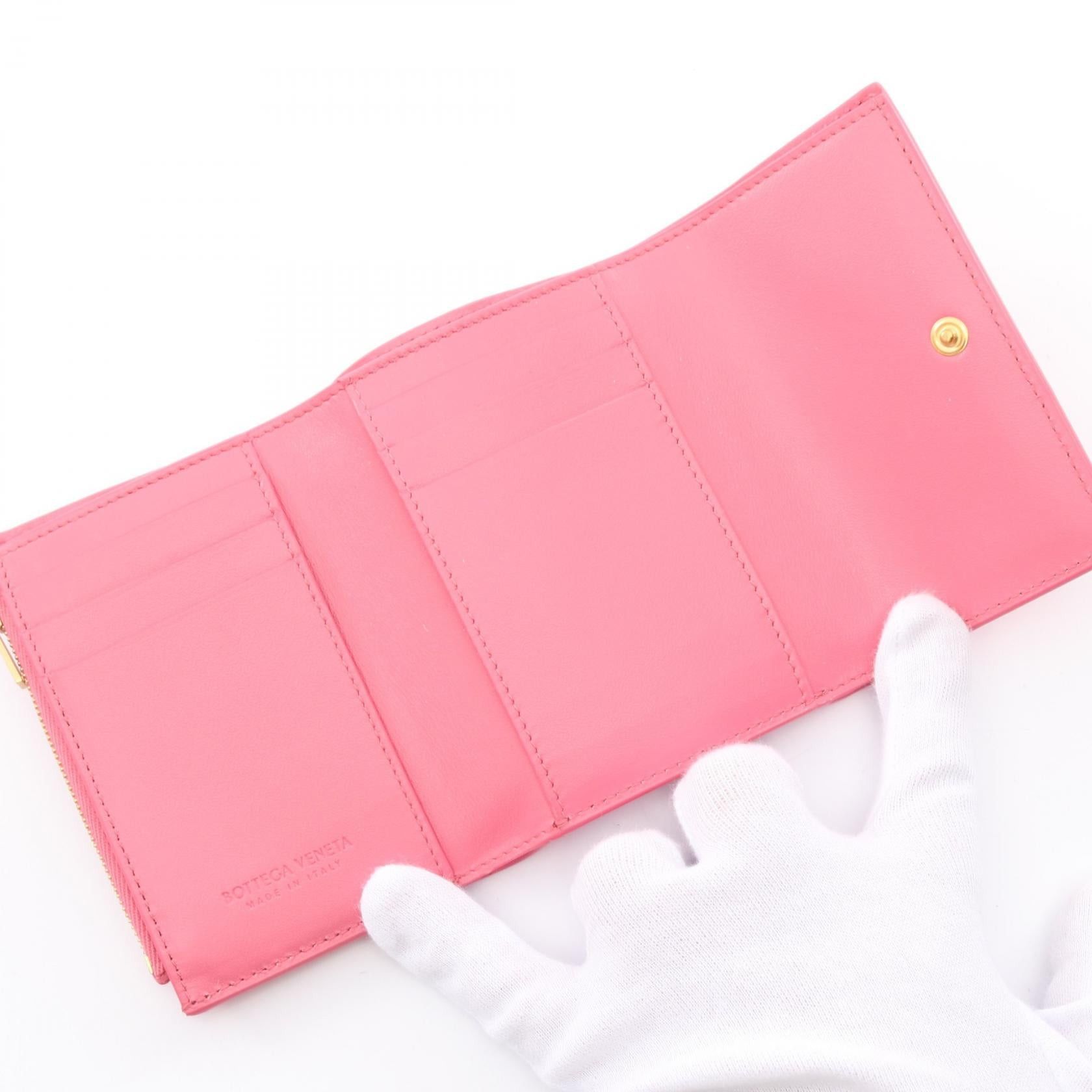 Bottega Veneta Bottega Veneta Cassette Maxi Intrecciato Small Tri-Fold Flap Wallet Trifold Leather Pink Size ONE SIZE - 3 Thumbnail
