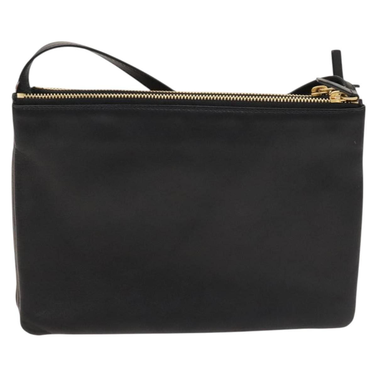 CELINE Trio Shoulder Bag Leather Black Gold Auth BA1622