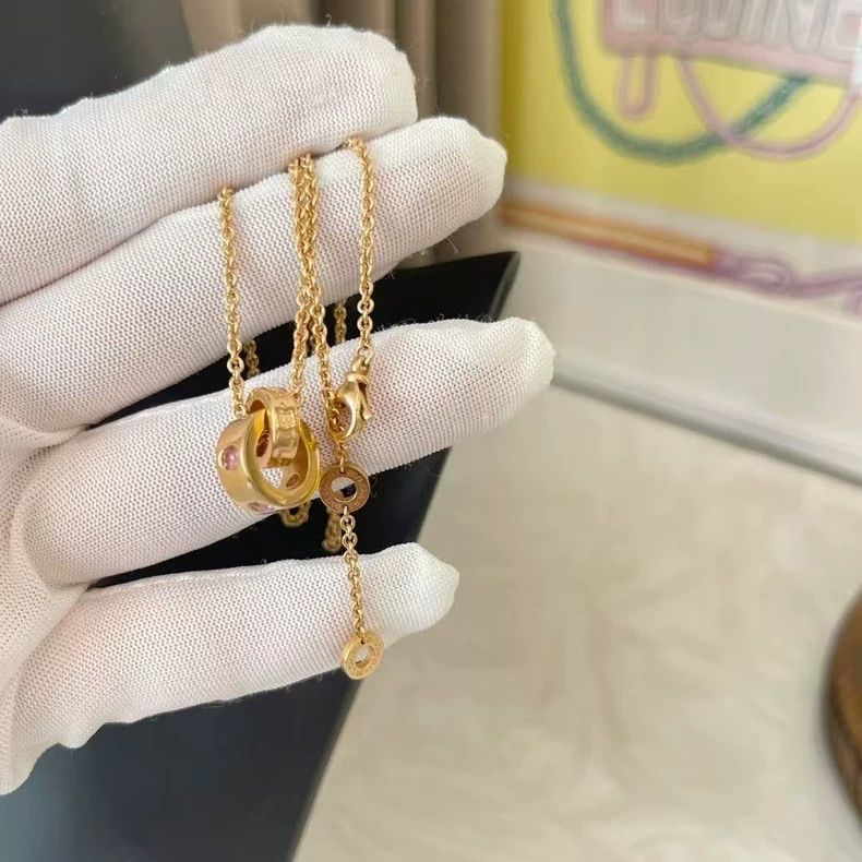 Bvlgari Bvlgari Rose Gold Double Ring Necklace Size ONE SIZE - 2 Thumbnail