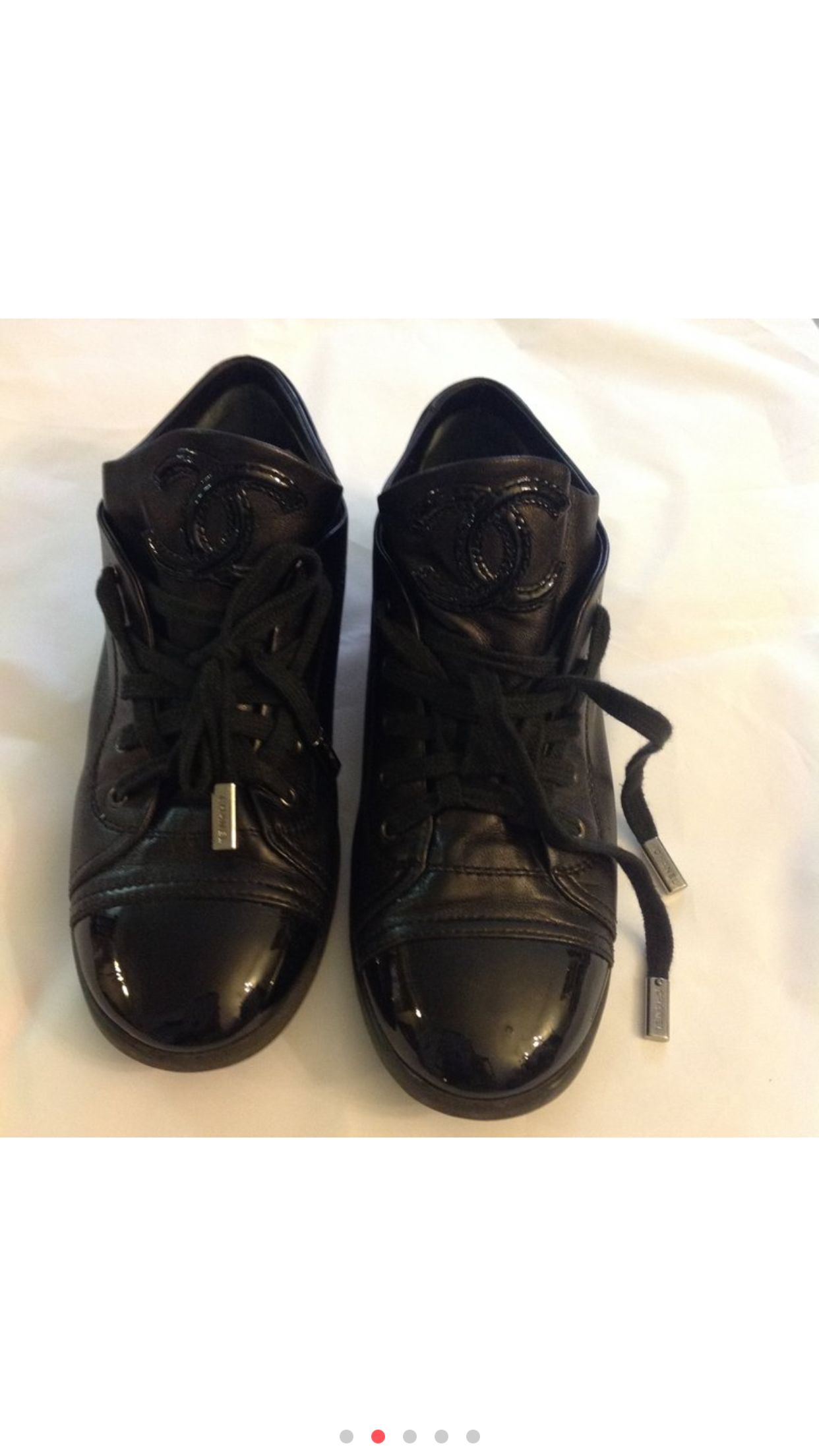 CHANEL, Shoes, Chanel Fabric Calfskin Suede Cc Sneakers 4 12 Black