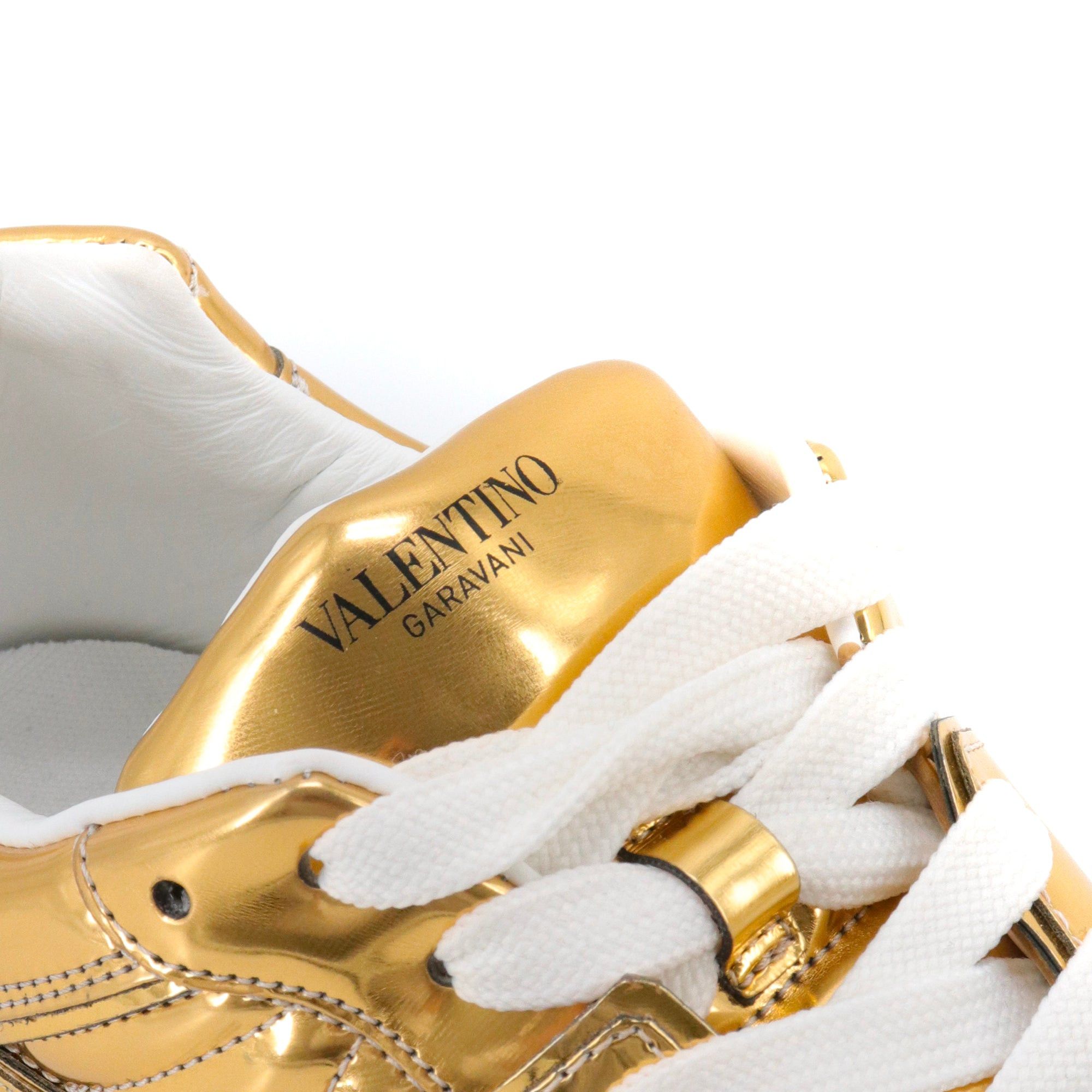 Valentino VALENTINO - Valentino One Stud sneakers in gold leather (T38) Size US 7 / IT 37 - 4 Thumbnail