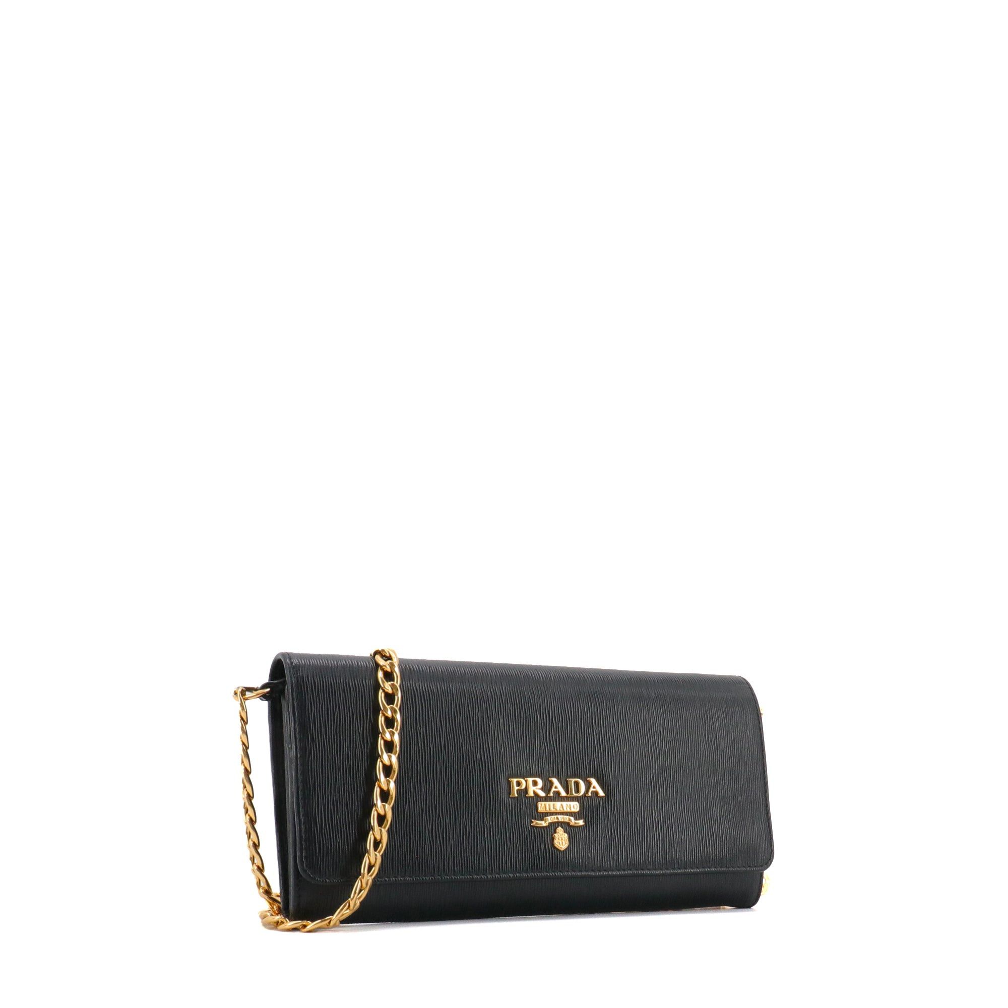 Prada PRADA - Prada Vitello Move wallet on chain in black grained leather Size ONE SIZE - 2 Thumbnail