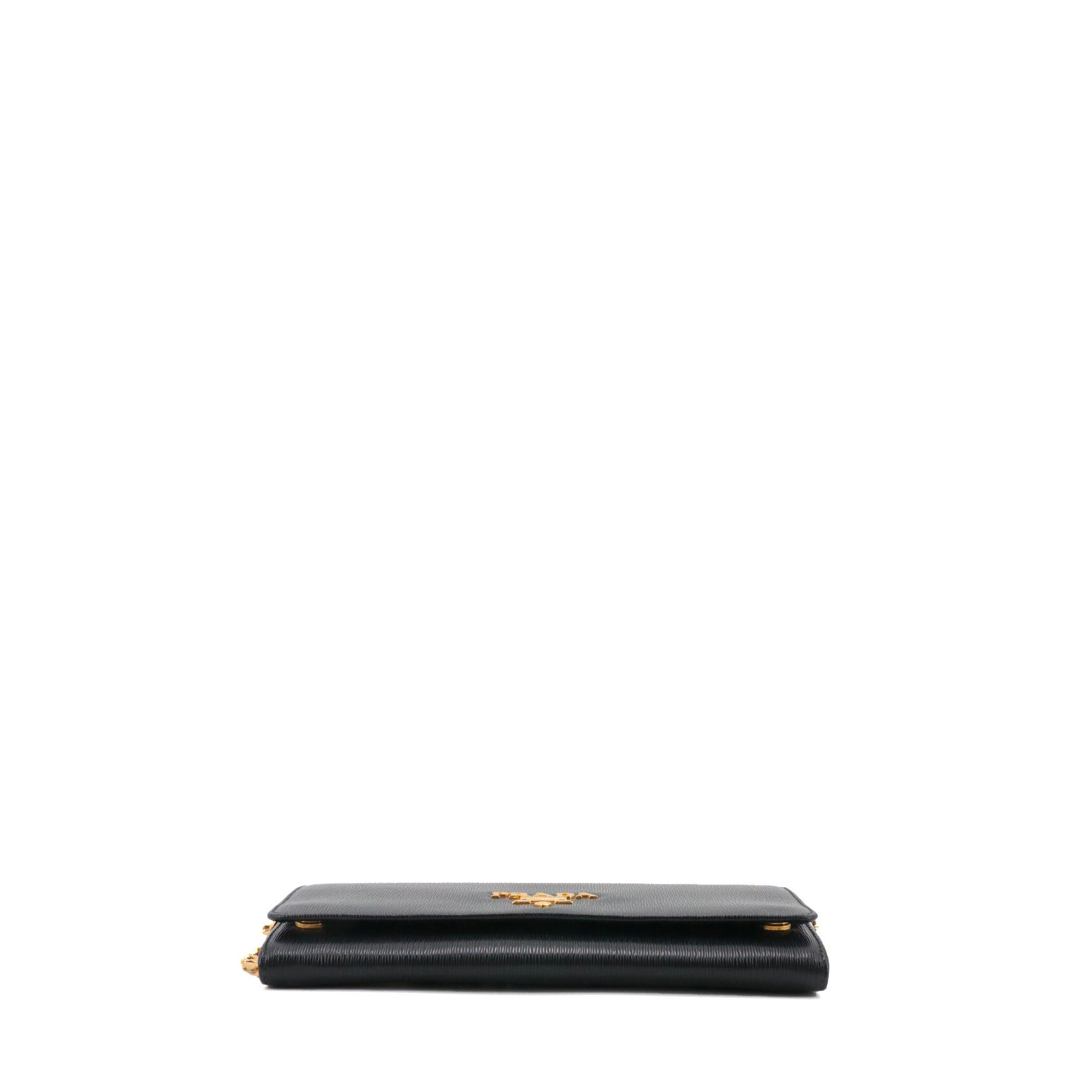 Prada PRADA - Prada Vitello Move wallet on chain in black grained leather Size ONE SIZE - 3 Thumbnail