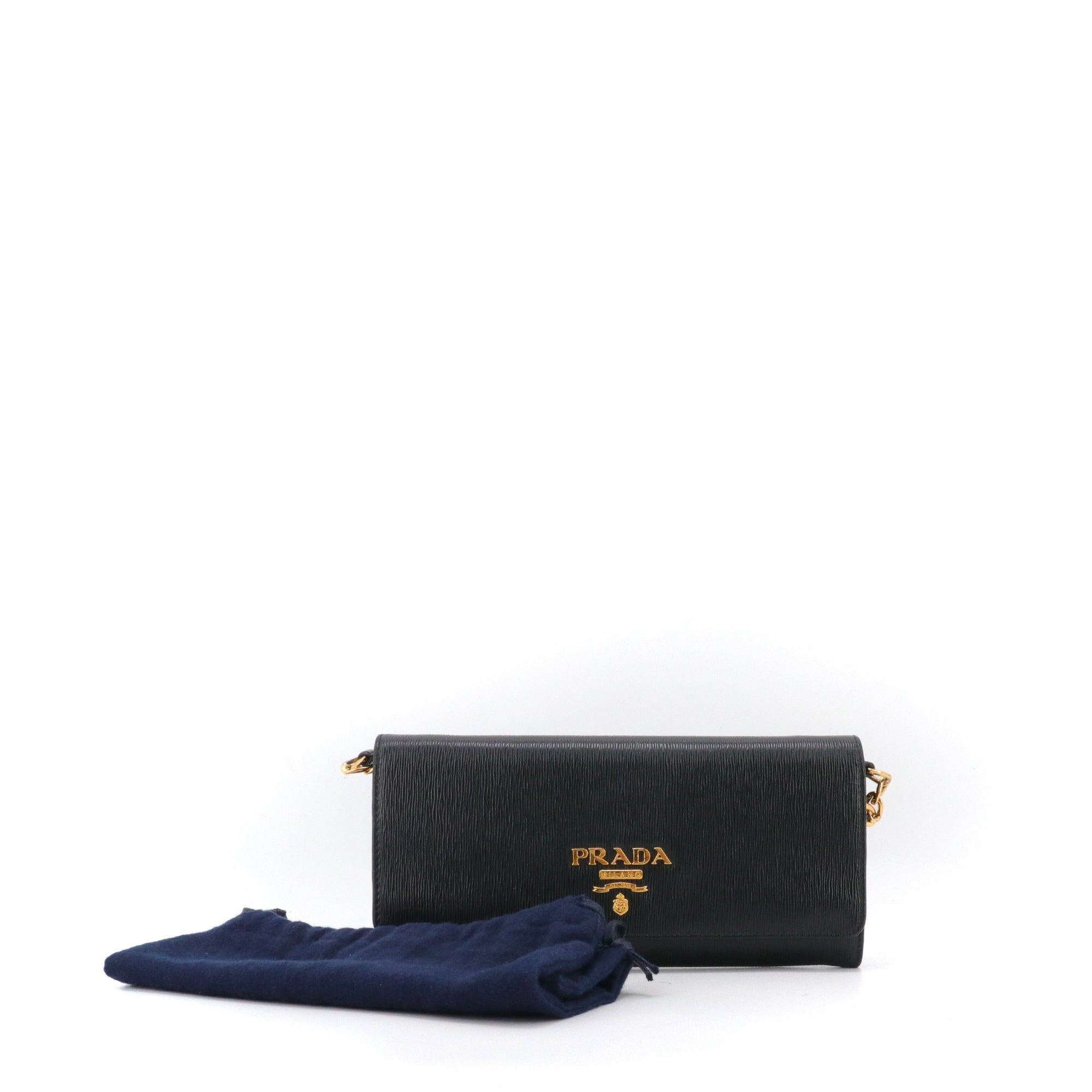 Prada PRADA - Prada Vitello Move wallet on chain in black grained leather Size ONE SIZE - 8 Thumbnail