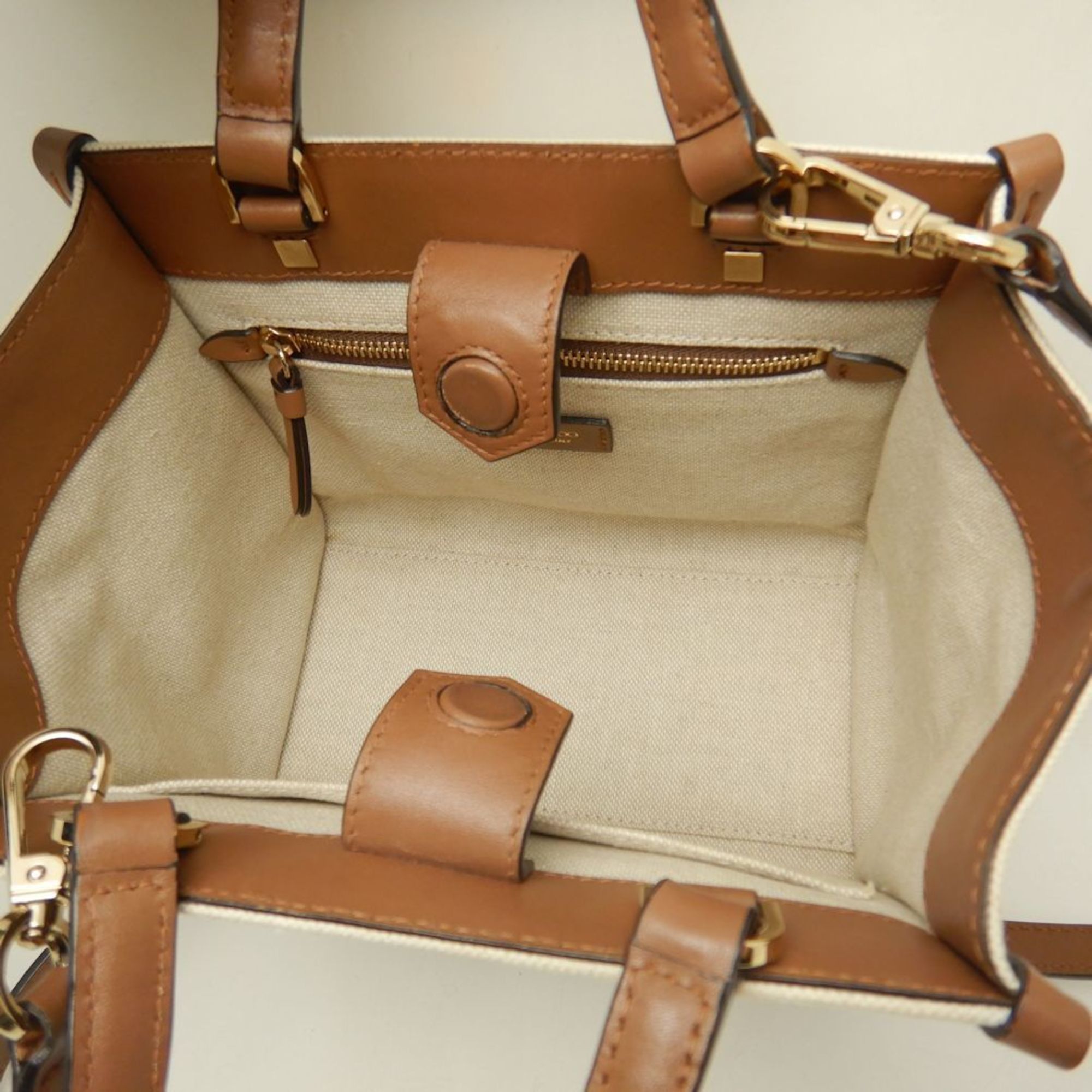 Jimmy Choo JIMMY CHOO VARENNE TOTE S Tote bag Cotton canvas x calfskin Ivory Brown 252741 Size ONE SIZE - 8 Thumbnail