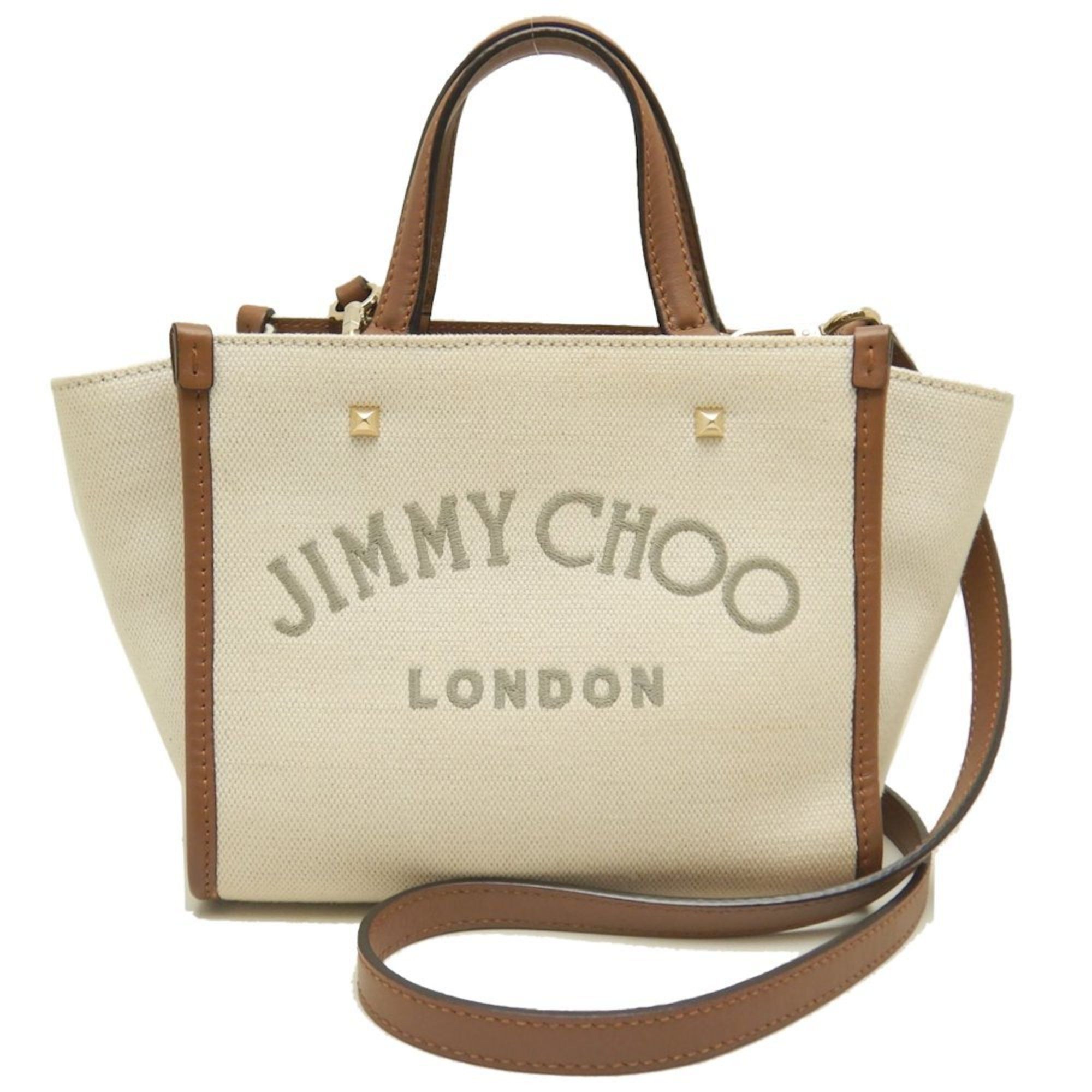 Jimmy Choo JIMMY CHOO VARENNE TOTE S Tote bag Cotton canvas x calfskin Ivory Brown 252741 Size ONE SIZE - 10 Thumbnail