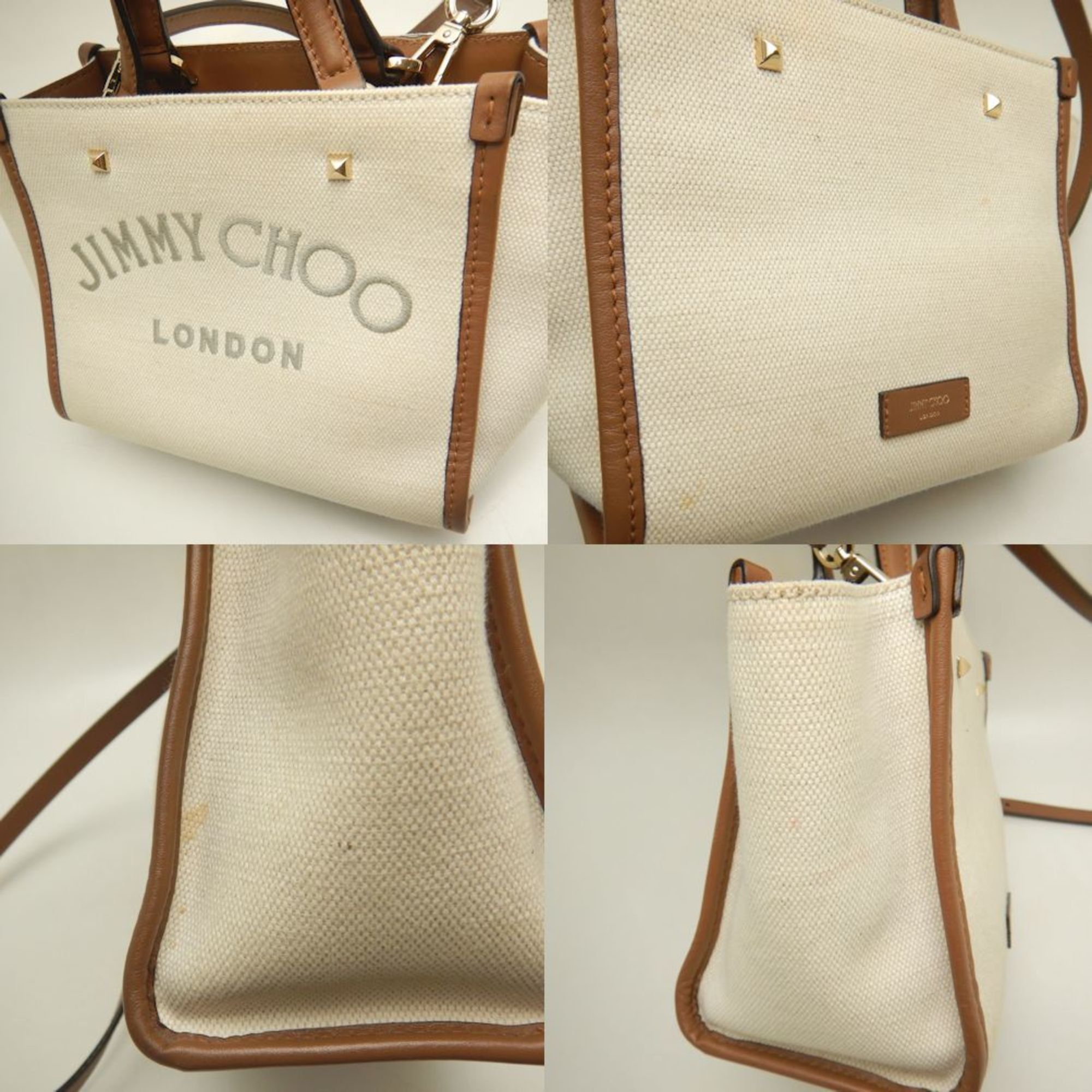 Jimmy Choo JIMMY CHOO VARENNE TOTE S Tote bag Cotton canvas x calfskin Ivory Brown 252741 Size ONE SIZE - 6 Thumbnail