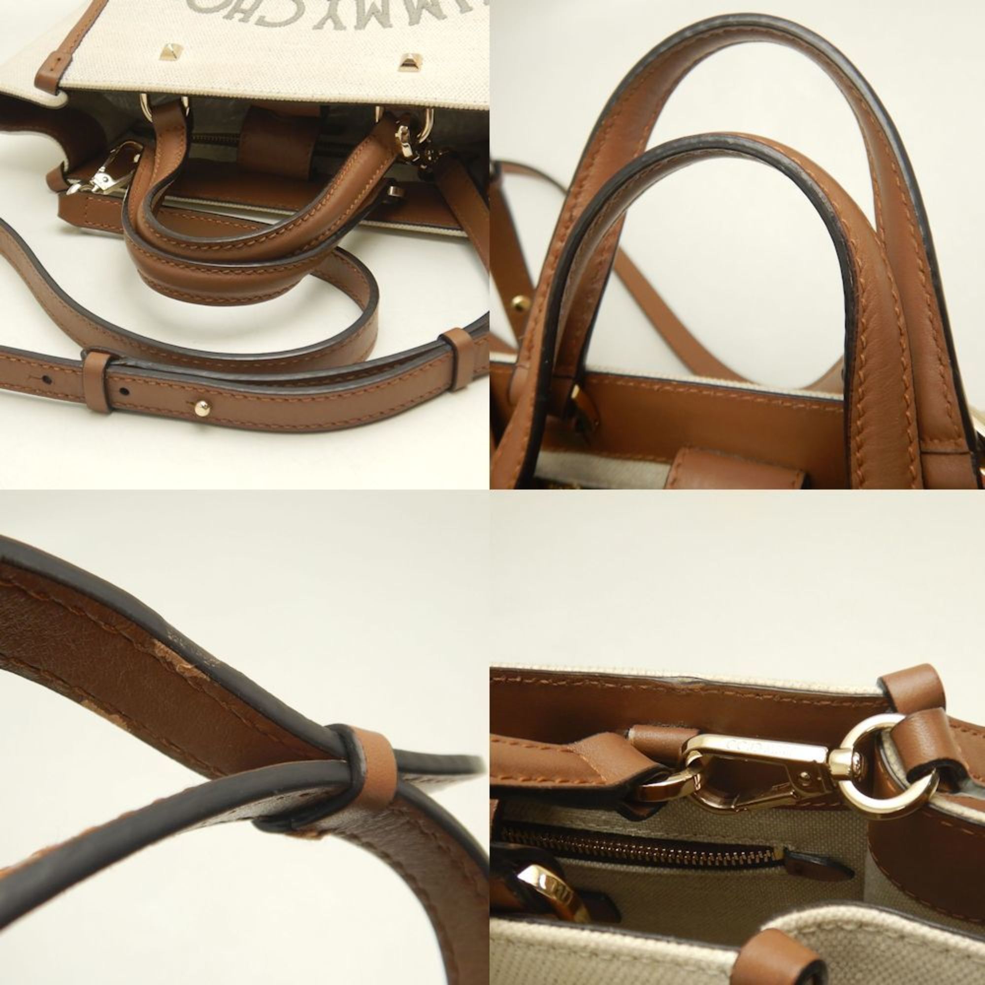 Jimmy Choo JIMMY CHOO VARENNE TOTE S Tote bag Cotton canvas x calfskin Ivory Brown 252741 Size ONE SIZE - 5 Thumbnail