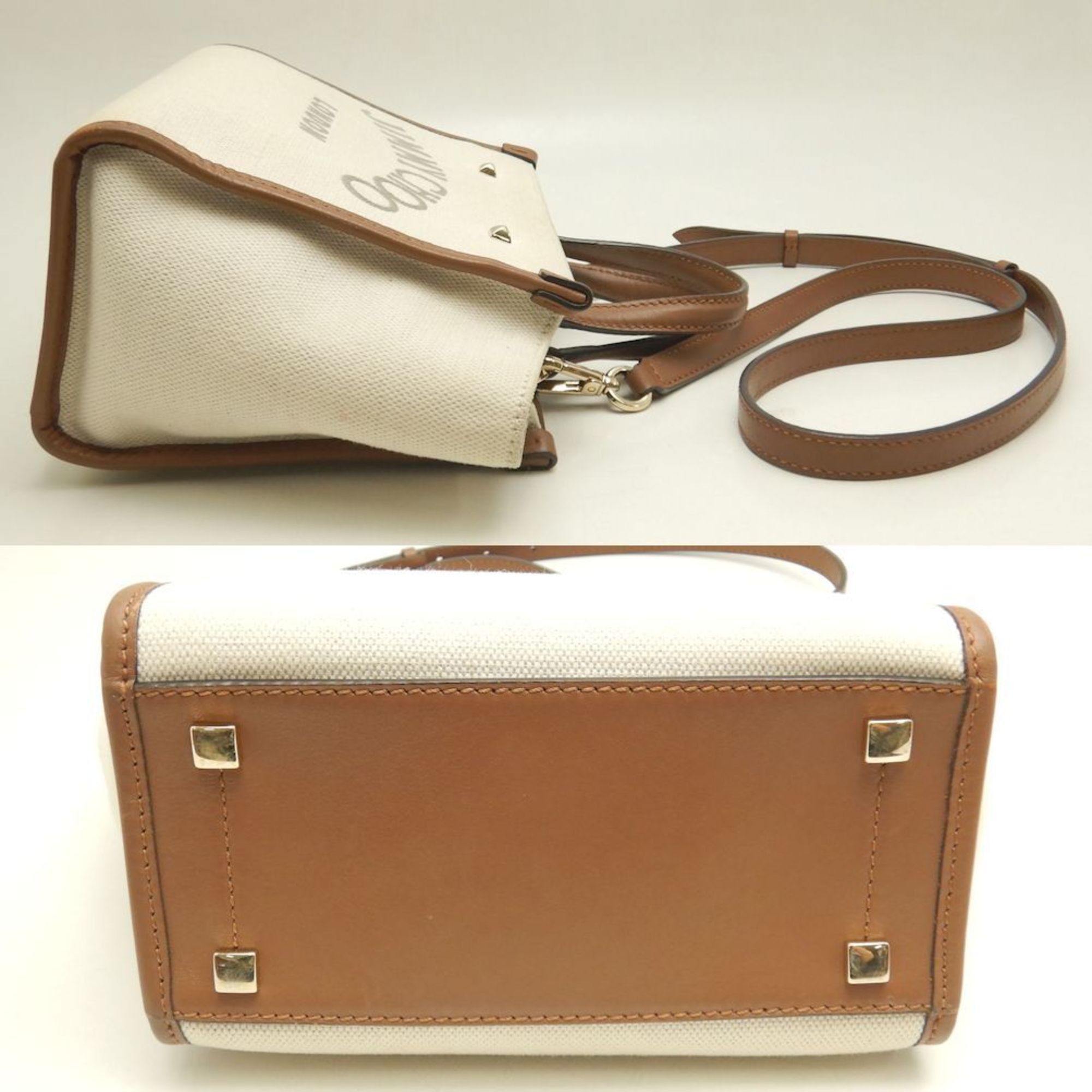 Jimmy Choo JIMMY CHOO VARENNE TOTE S Tote bag Cotton canvas x calfskin Ivory Brown 252741 Size ONE SIZE - 4 Thumbnail