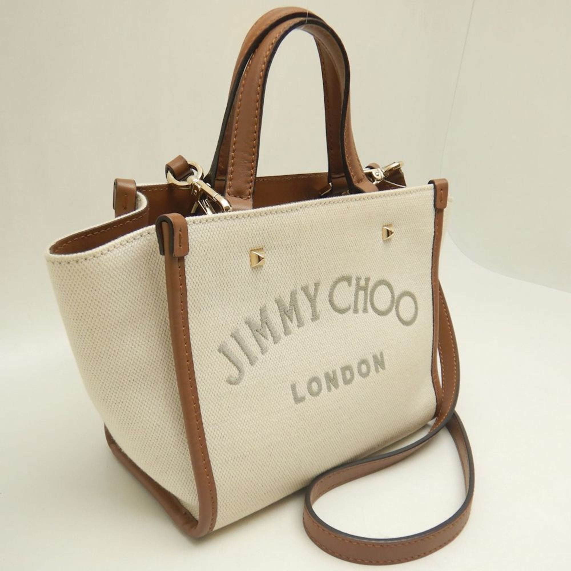 Jimmy Choo JIMMY CHOO VARENNE TOTE S Tote bag Cotton canvas x calfskin Ivory Brown 252741 Size ONE SIZE - 2 Thumbnail