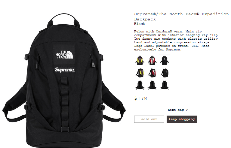 Supreme tnf backpack hot sale fw18