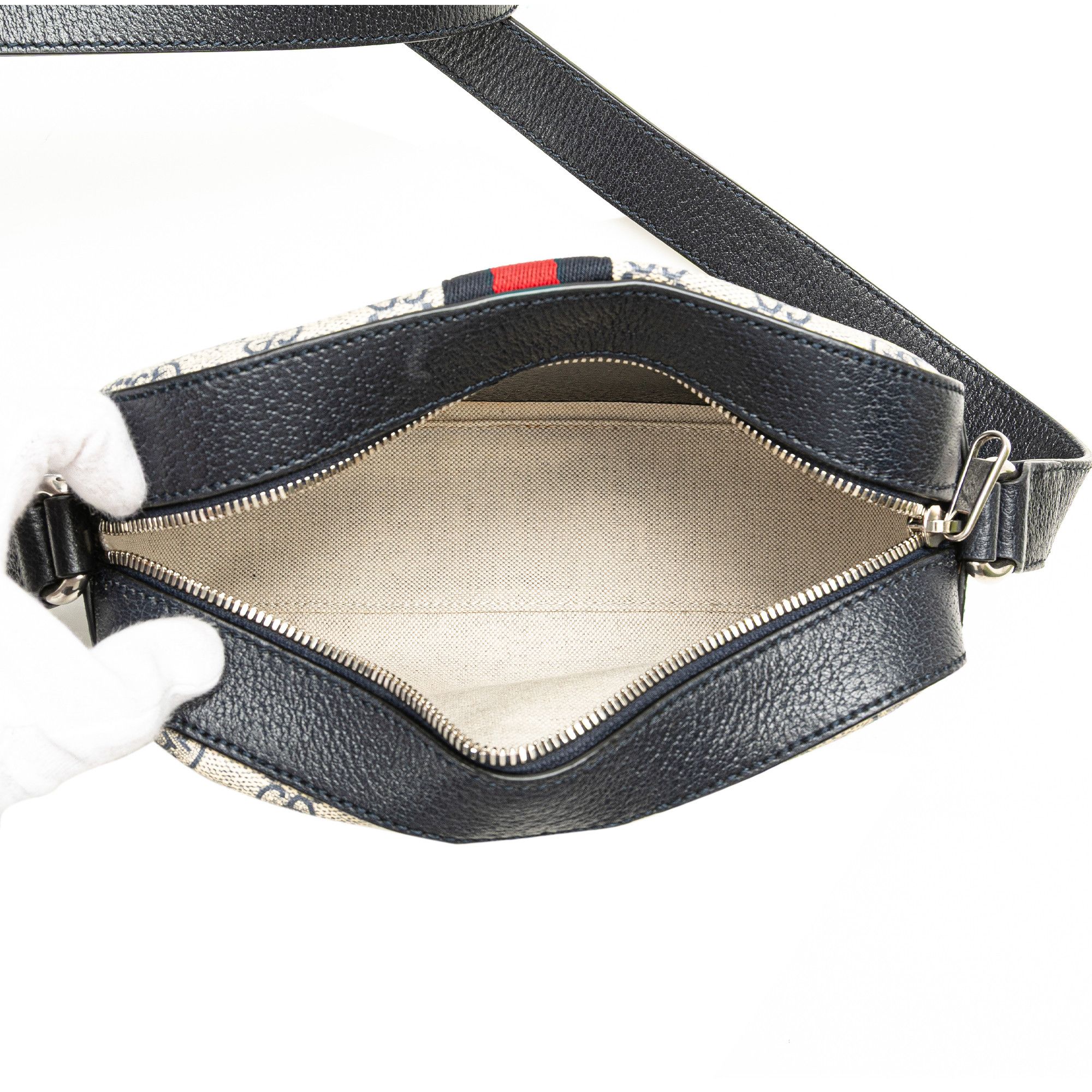 Gucci Small GG Supreme Textured Dollar Calfskin Web Ophidia Camera Bag