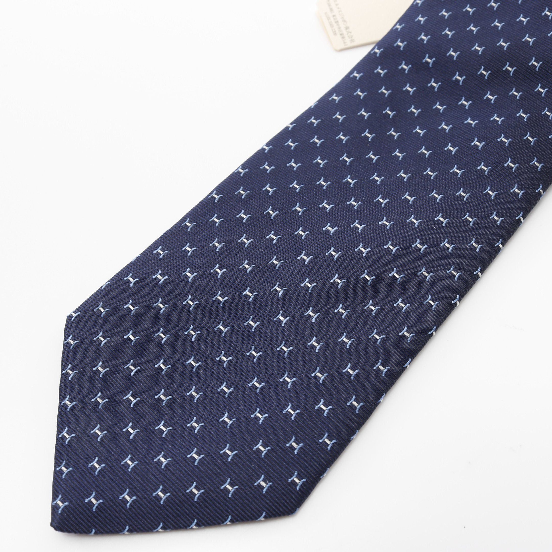Hermes Hermes H Pattern Tie Silk Navy Blue Size ONE SIZE - 6 Thumbnail