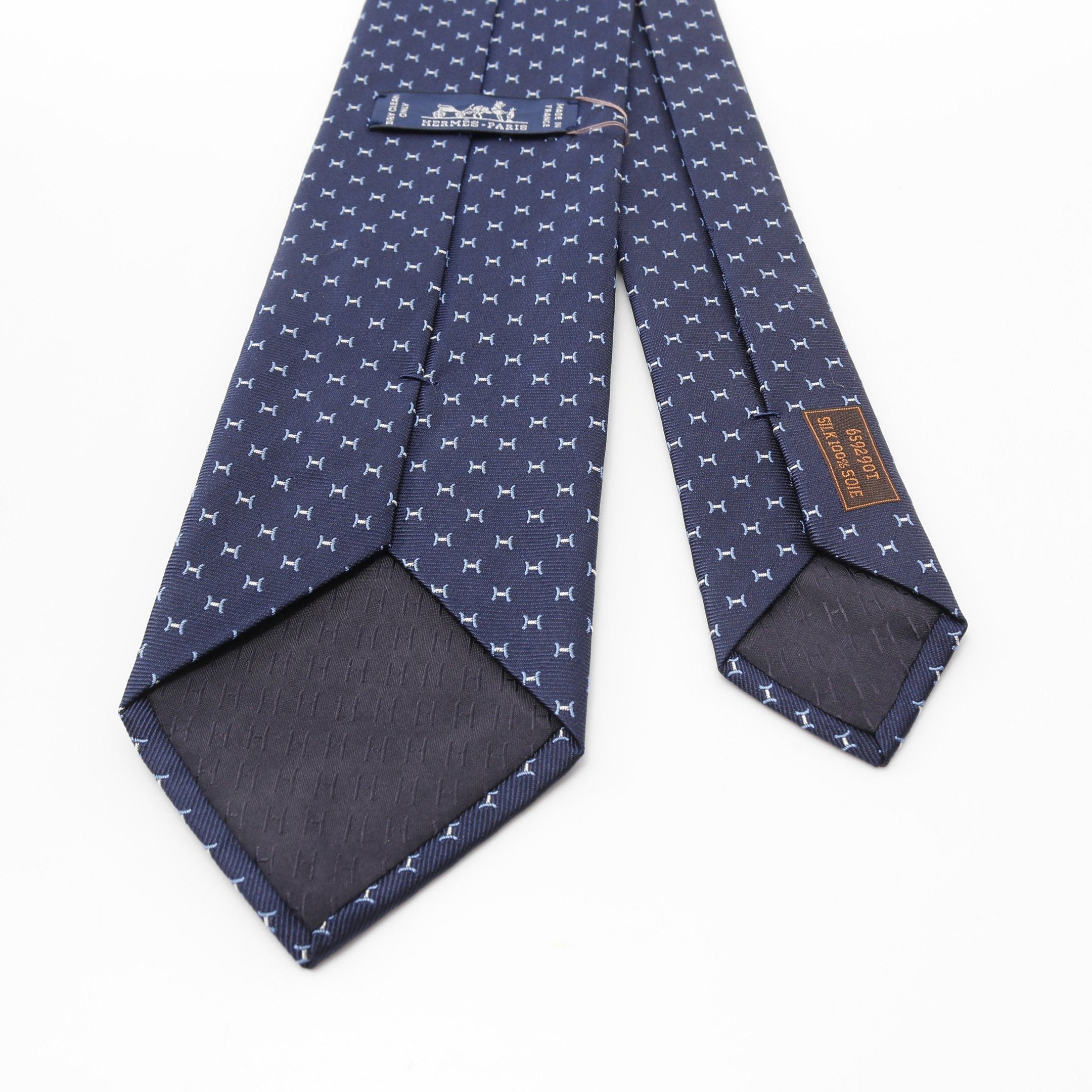 Hermes Hermes H Pattern Tie Silk Navy Blue Size ONE SIZE - 3 Thumbnail