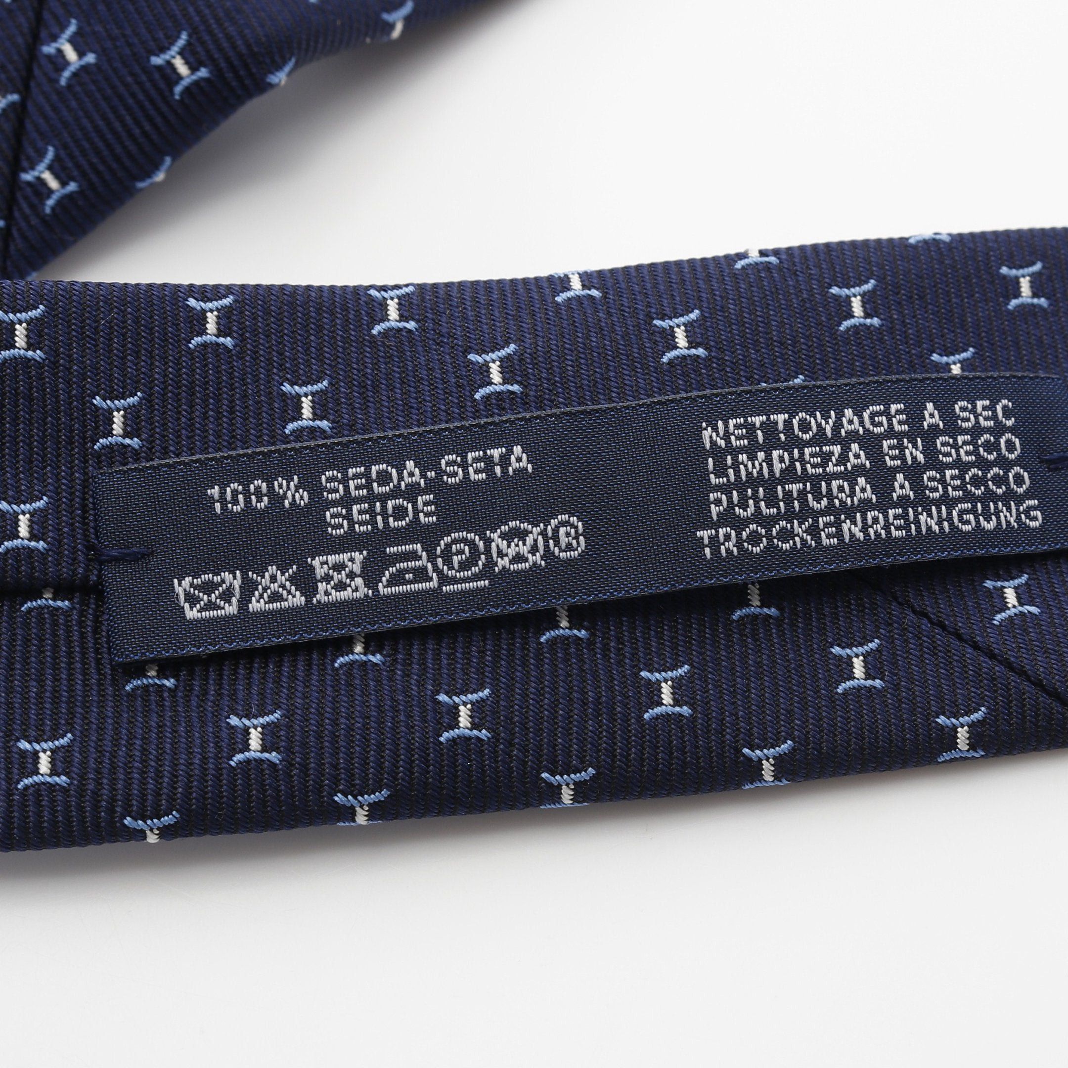 Hermes Hermes H Pattern Tie Silk Navy Blue Size ONE SIZE - 5 Thumbnail