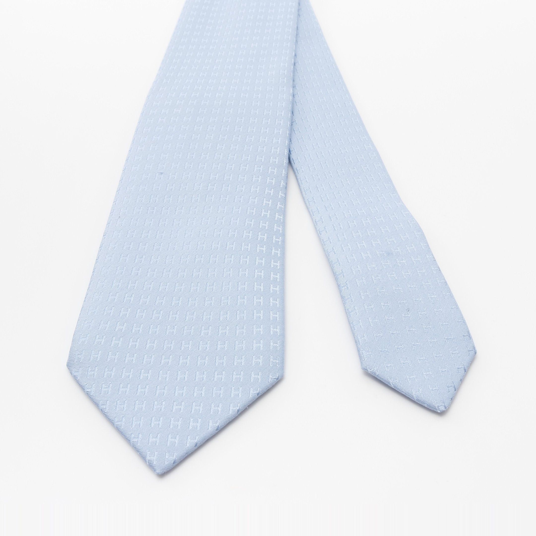 Hermes Hermes H Pattern Tie Silk Light Blue Size ONE SIZE - 2 Thumbnail