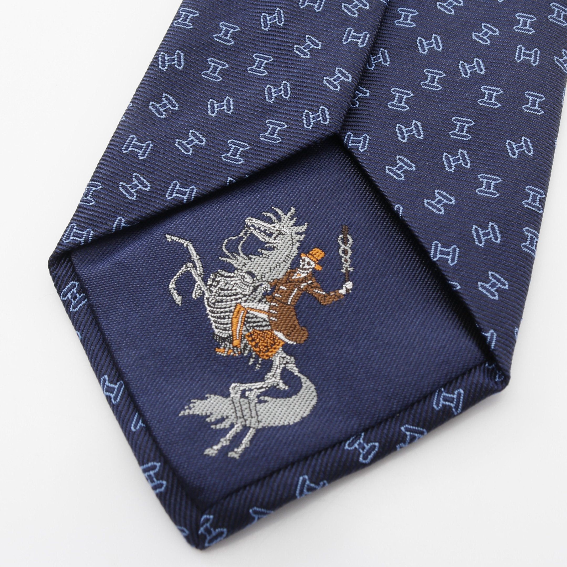 Hermes Hermes H Pattern Tie Silk Navy Blue Size ONE SIZE - 6 Thumbnail