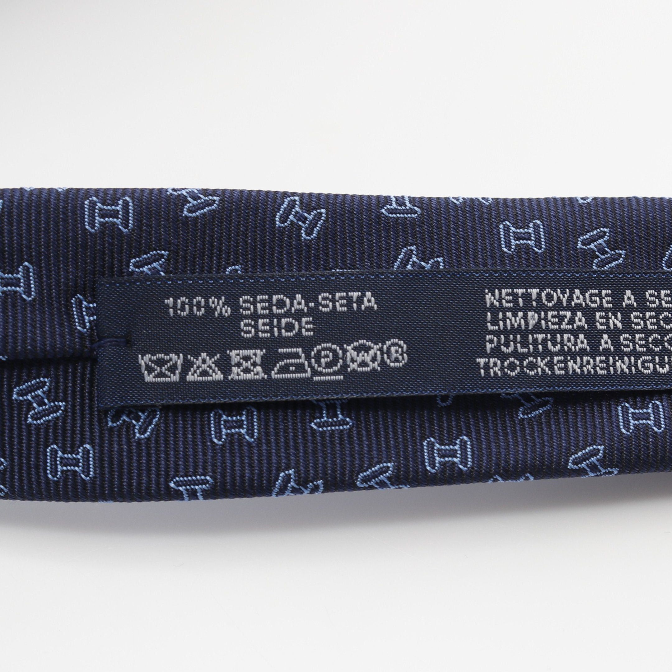 Hermes Hermes H Pattern Tie Silk Navy Blue Size ONE SIZE - 5 Thumbnail