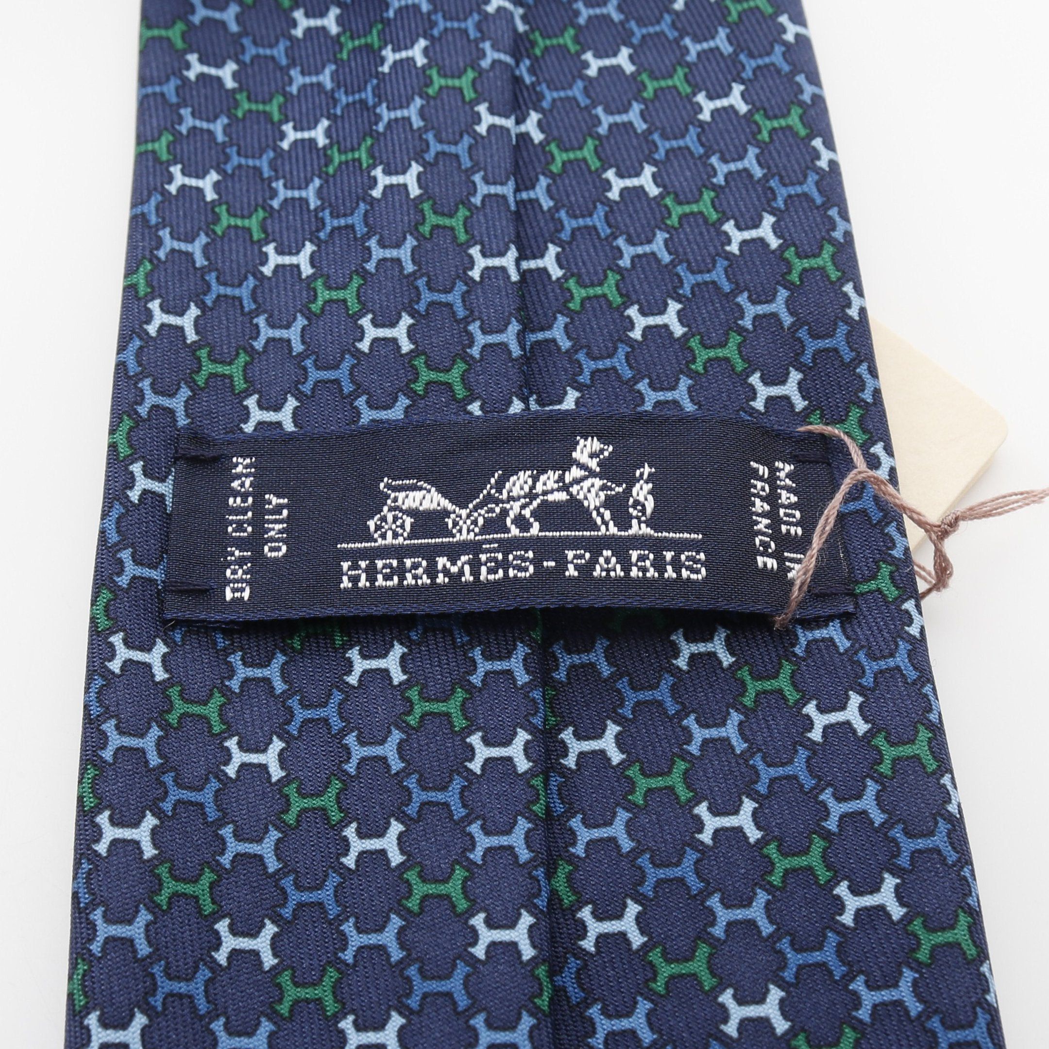 Hermes Hermes H Pattern Tie Silk Dark Blue Size ONE SIZE - 4 Thumbnail