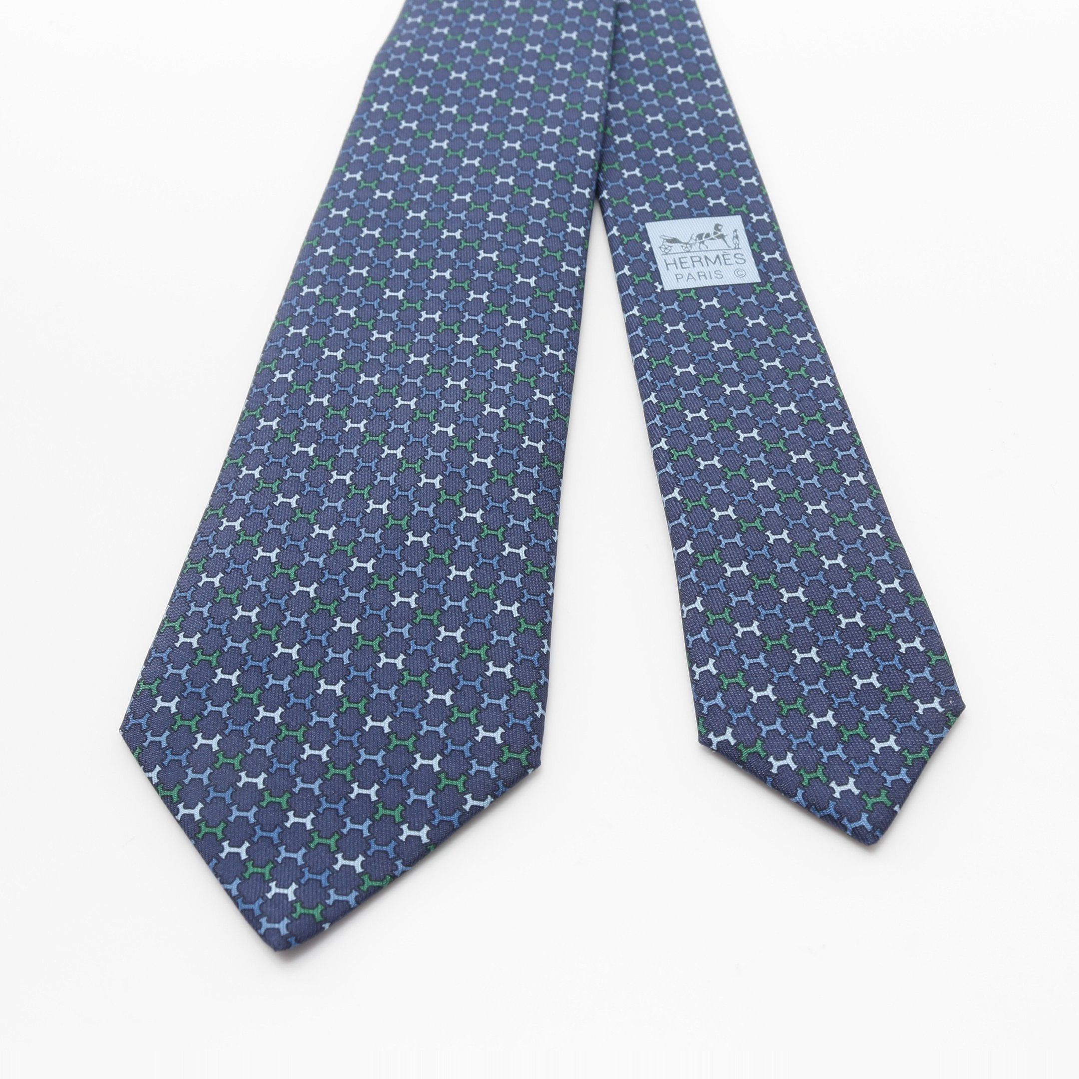 Hermes Hermes H Pattern Tie Silk Dark Blue Size ONE SIZE - 2 Thumbnail