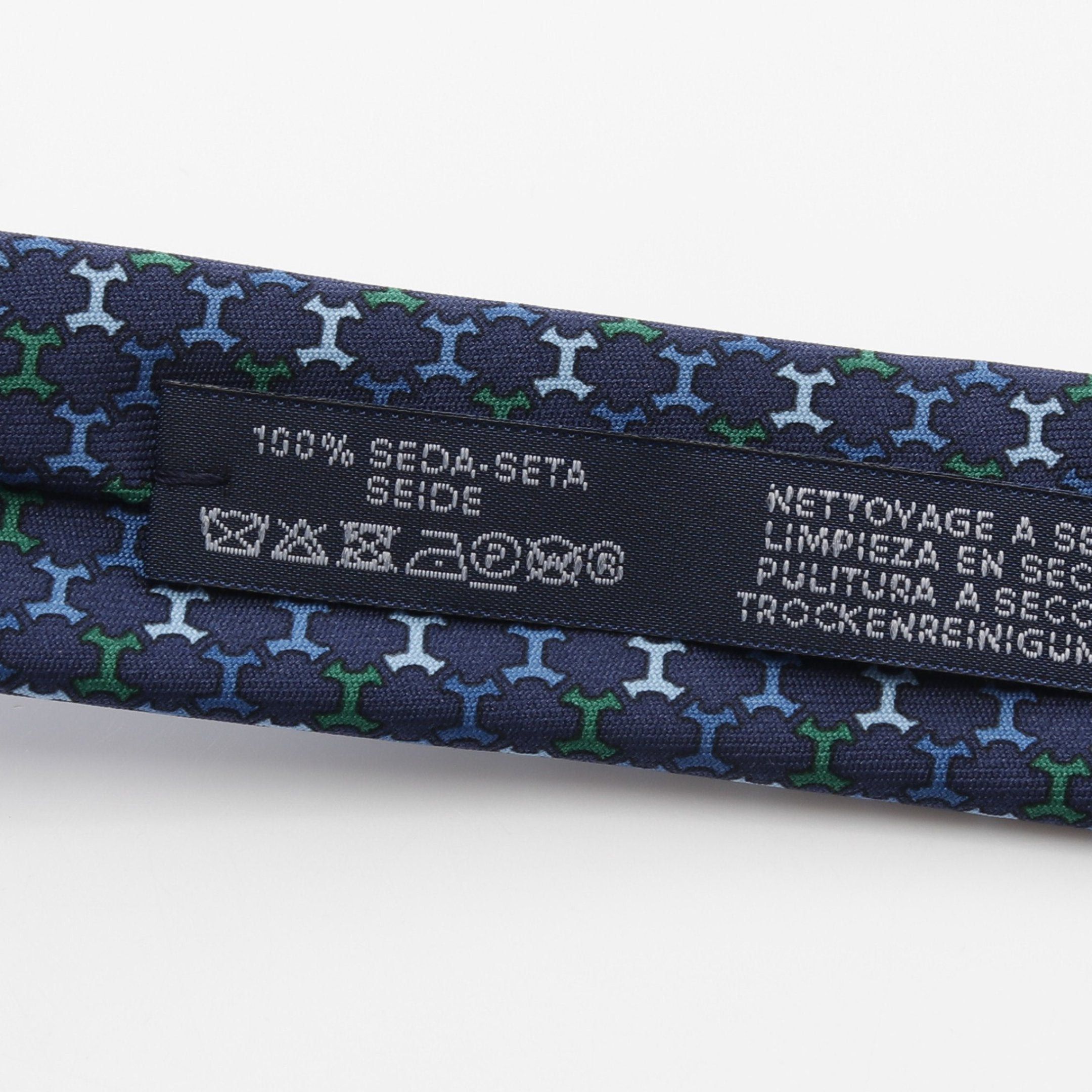 Hermes Hermes H Pattern Tie Silk Dark Blue Size ONE SIZE - 5 Thumbnail