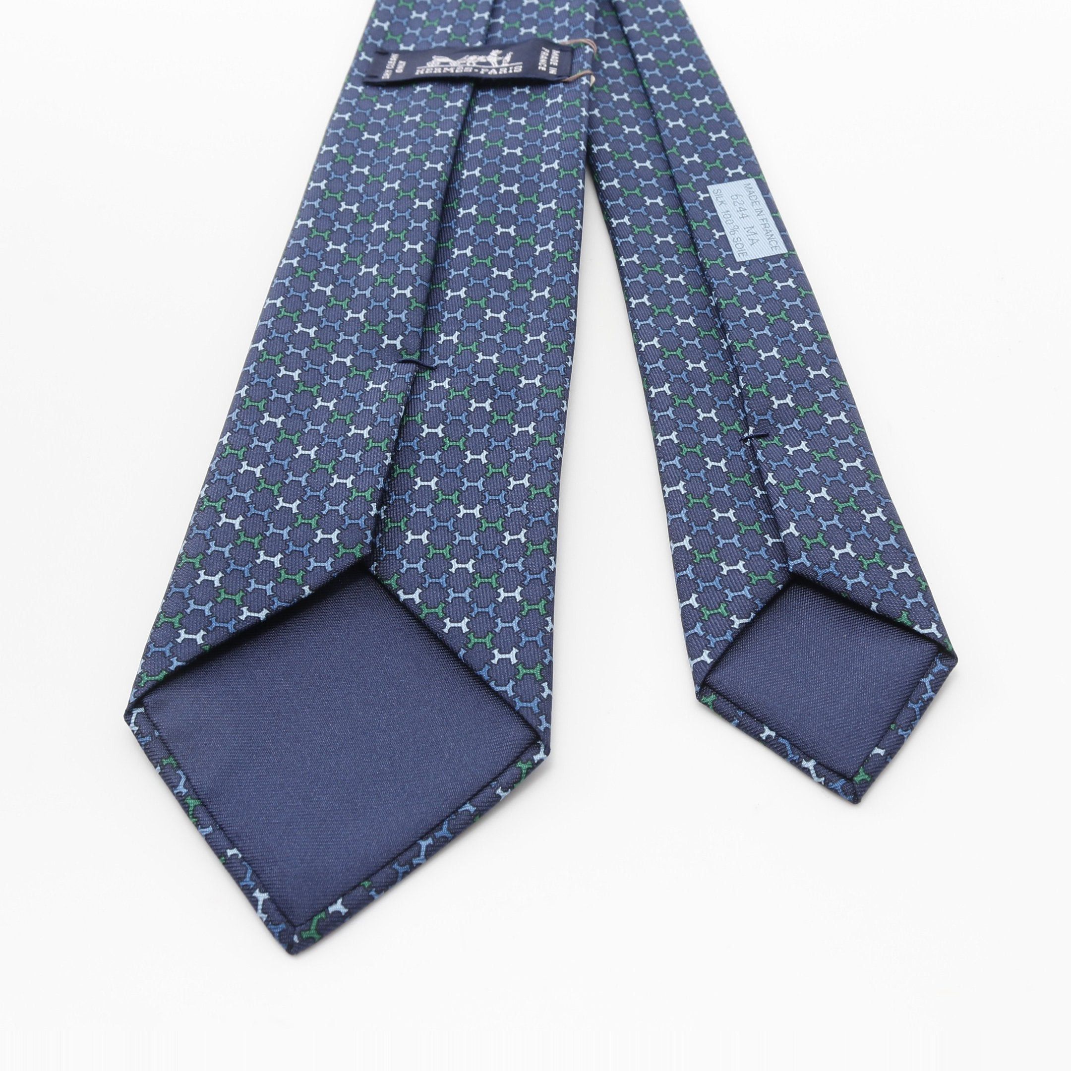 Hermes Hermes H Pattern Tie Silk Dark Blue Size ONE SIZE - 3 Thumbnail
