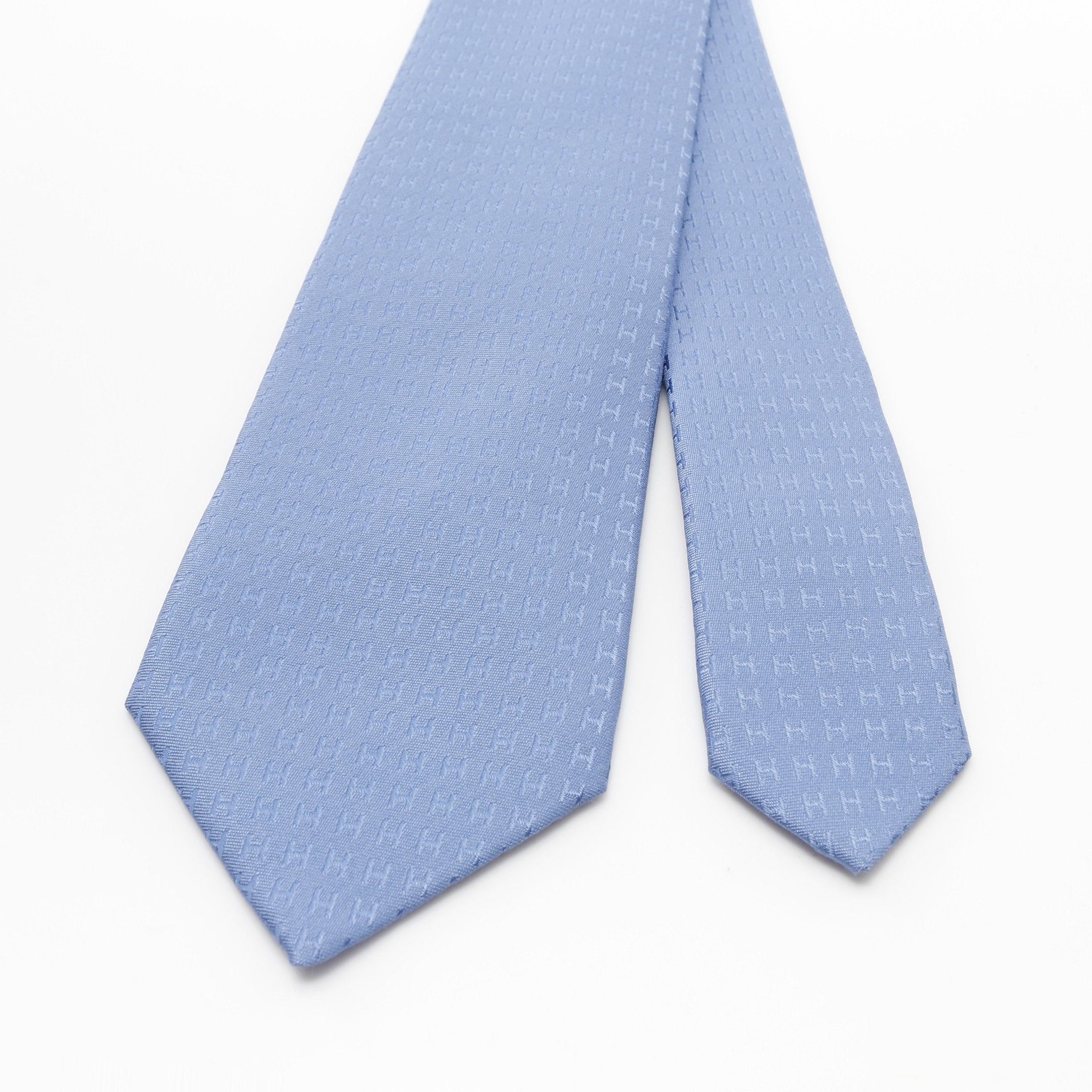 Hermes Hermes H Pattern Tie Silk Blue Gray Size ONE SIZE - 2 Thumbnail