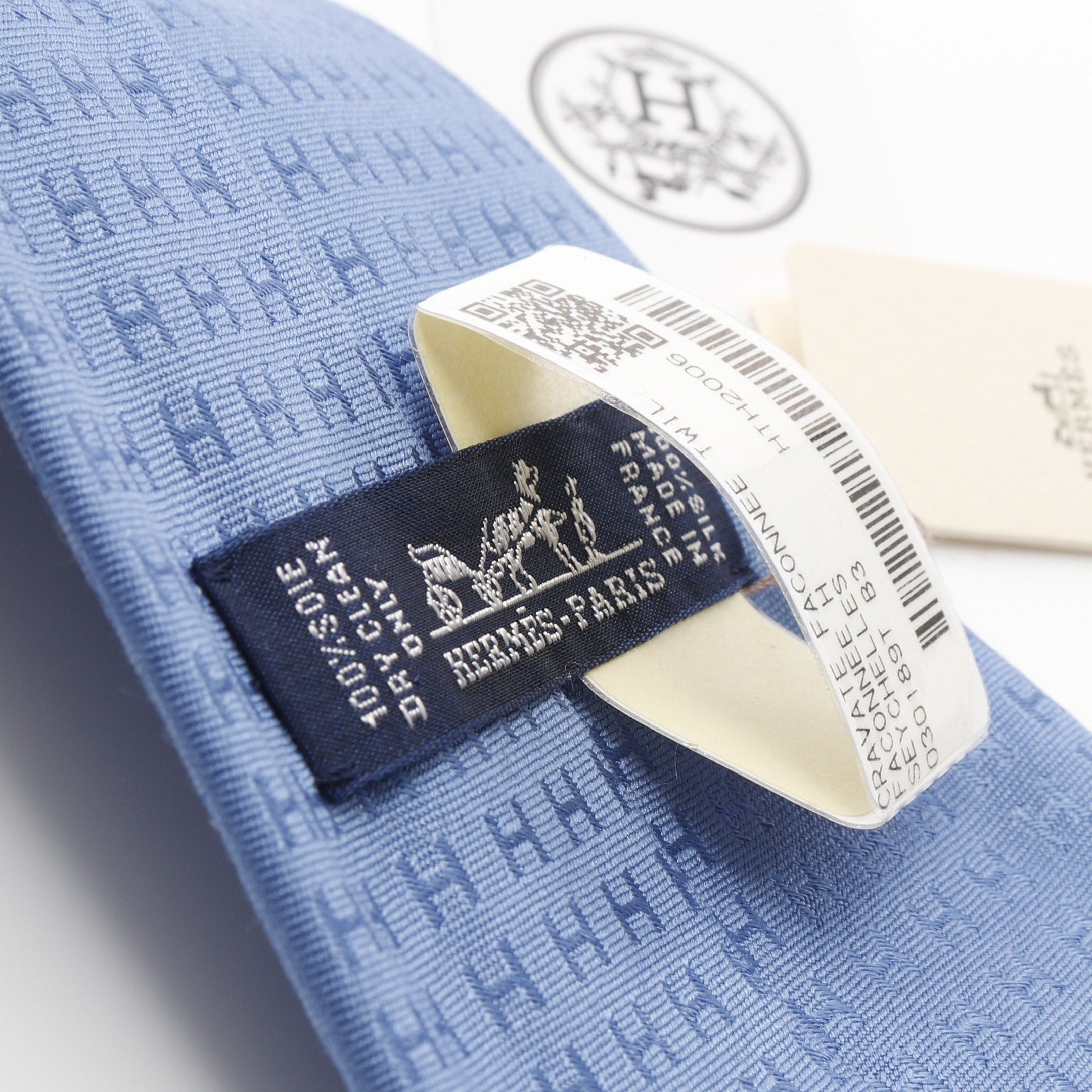Hermes Hermes H Pattern Tie Silk Blue Gray Size ONE SIZE - 4 Thumbnail