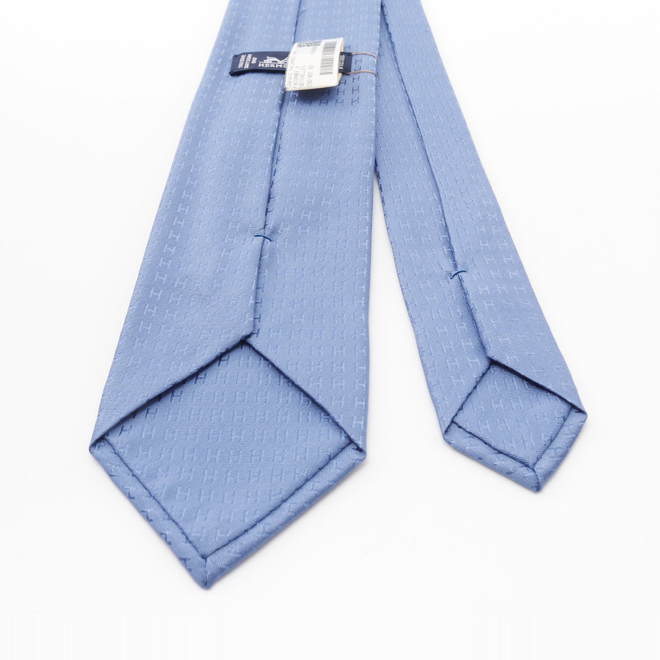 Hermes Hermes H Pattern Tie Silk Blue Gray Size ONE SIZE - 3 Thumbnail
