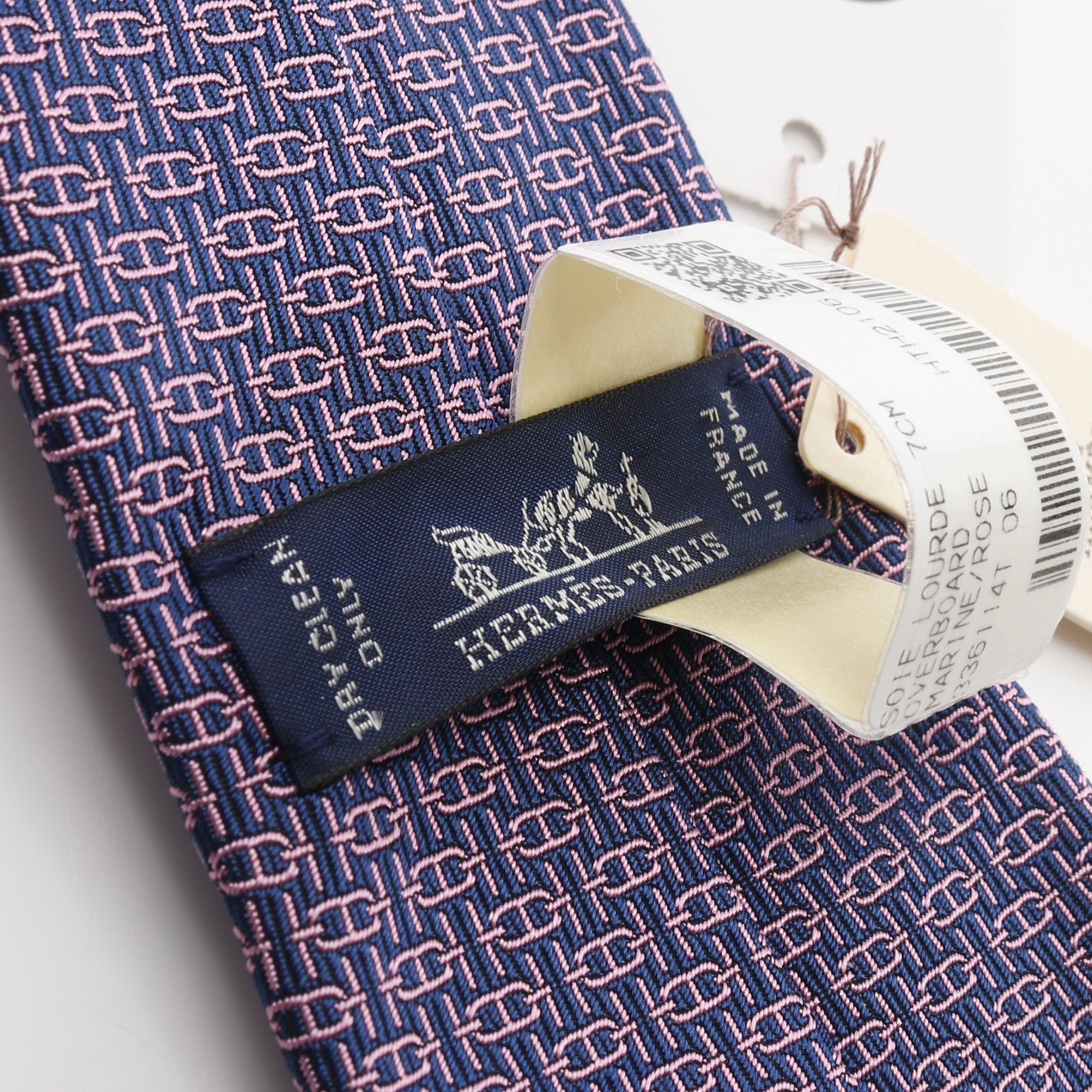 Hermes Hermes Tie Silk Navy Pink Size ONE SIZE - 4 Thumbnail