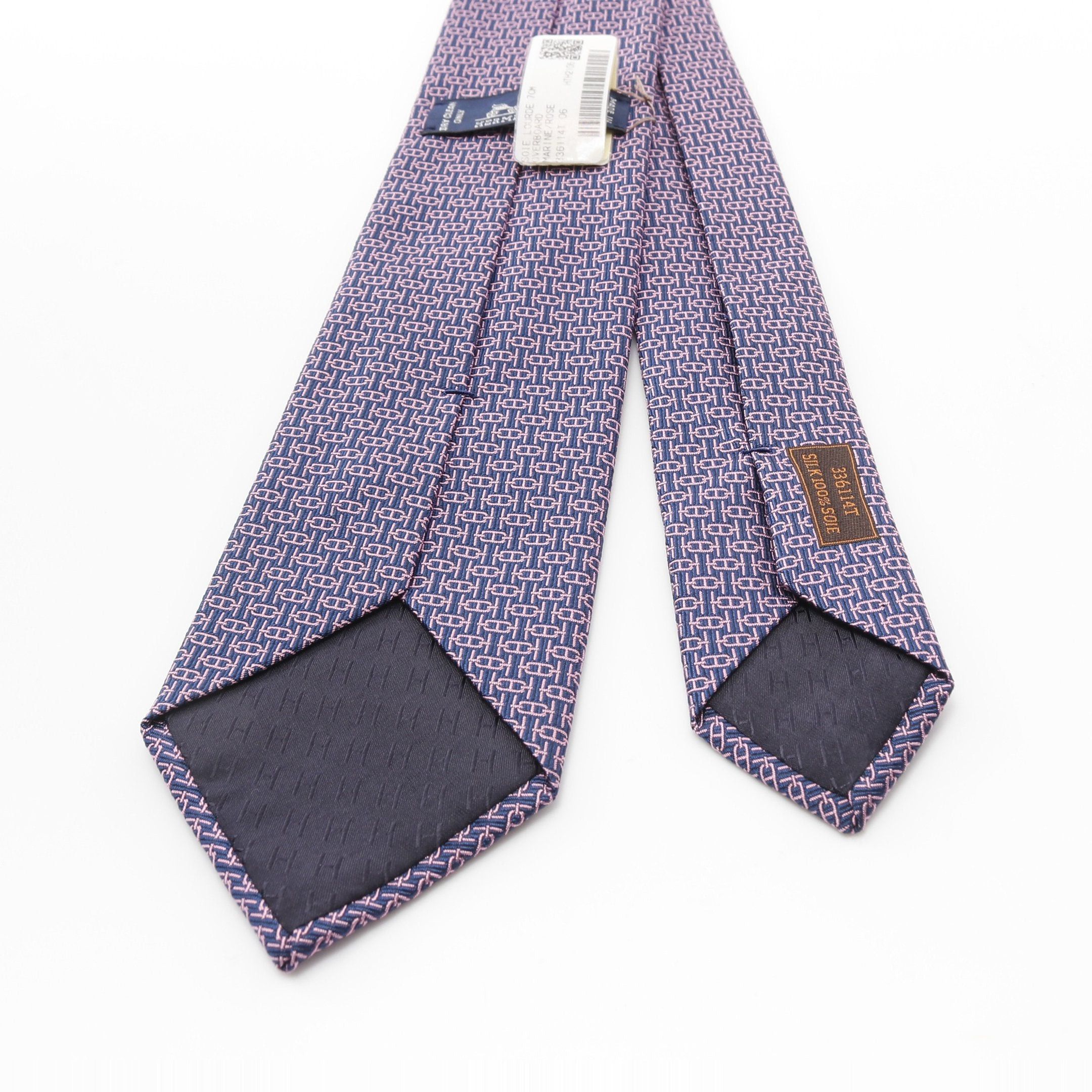 Hermes Hermes Tie Silk Navy Pink Size ONE SIZE - 3 Thumbnail
