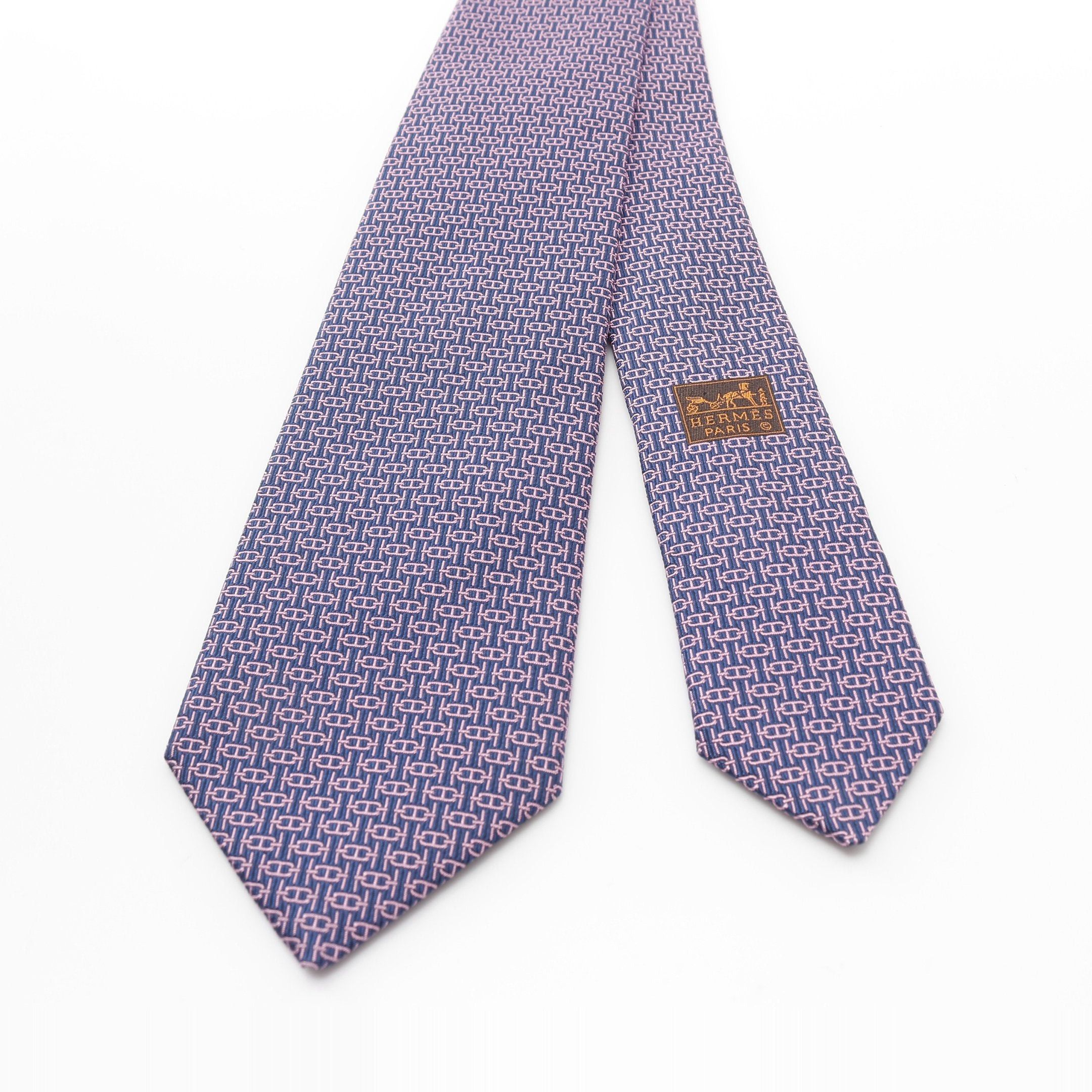 Hermes Hermes Tie Silk Navy Pink Size ONE SIZE - 2 Thumbnail