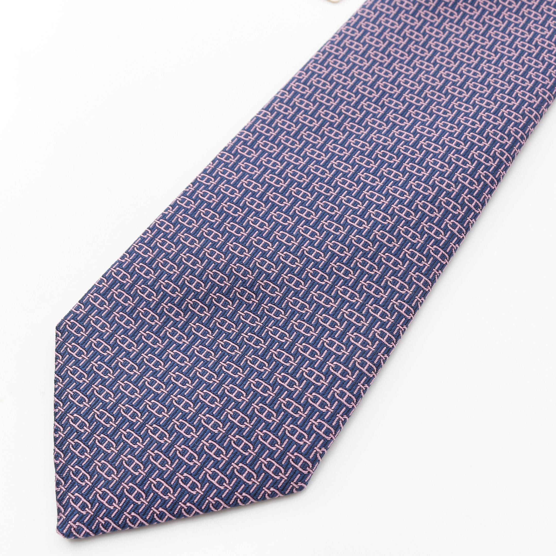 Hermes Hermes Tie Silk Navy Pink Size ONE SIZE - 6 Thumbnail