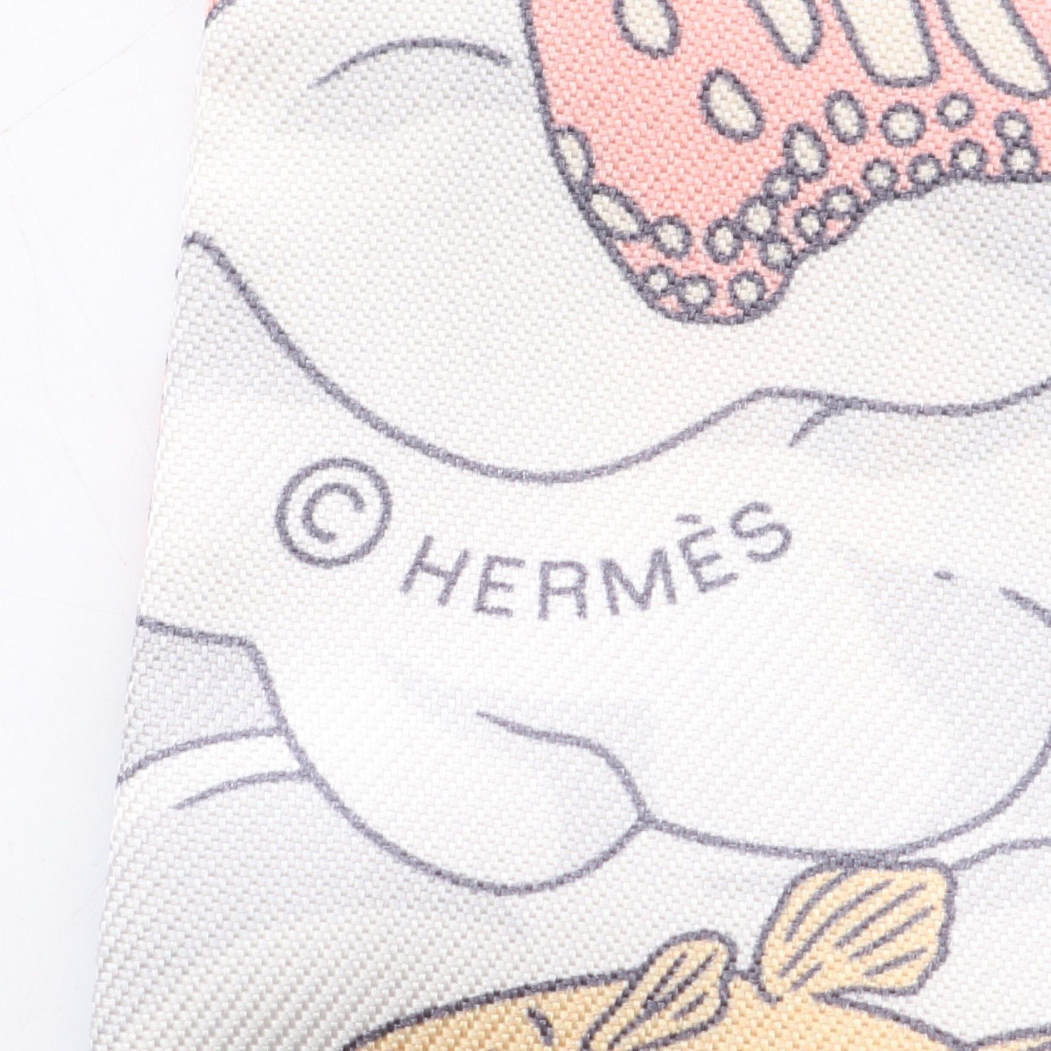 Hermes Hermes Twilly Sur Mon Nuage Ribbon Scarf Silk Orange Brown Multicolor Size ONE SIZE - 2 Thumbnail