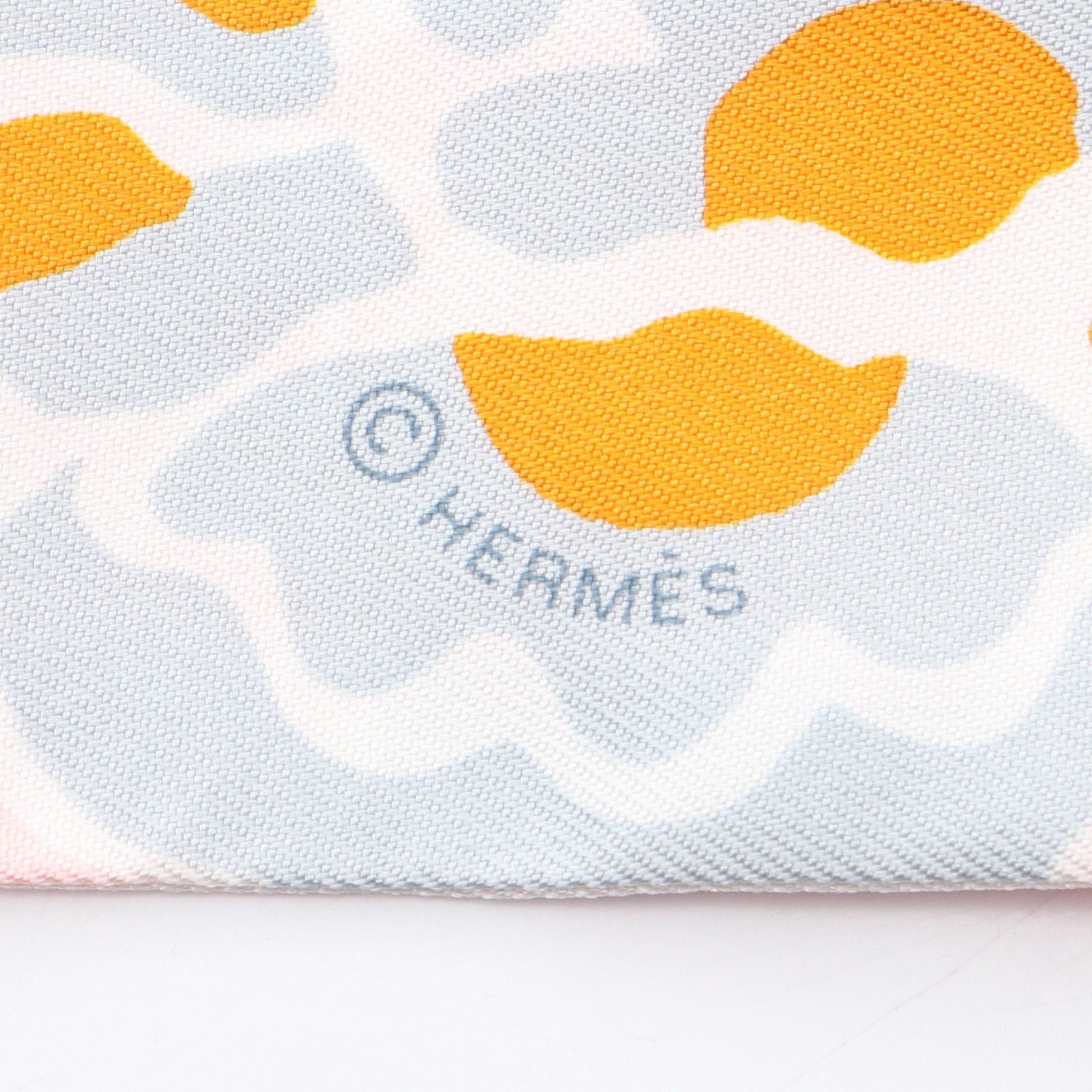 Hermes Hermes Twilly Bingata Ribbon Scarf Silk Orange Pink Multicolor Size ONE SIZE - 2 Thumbnail
