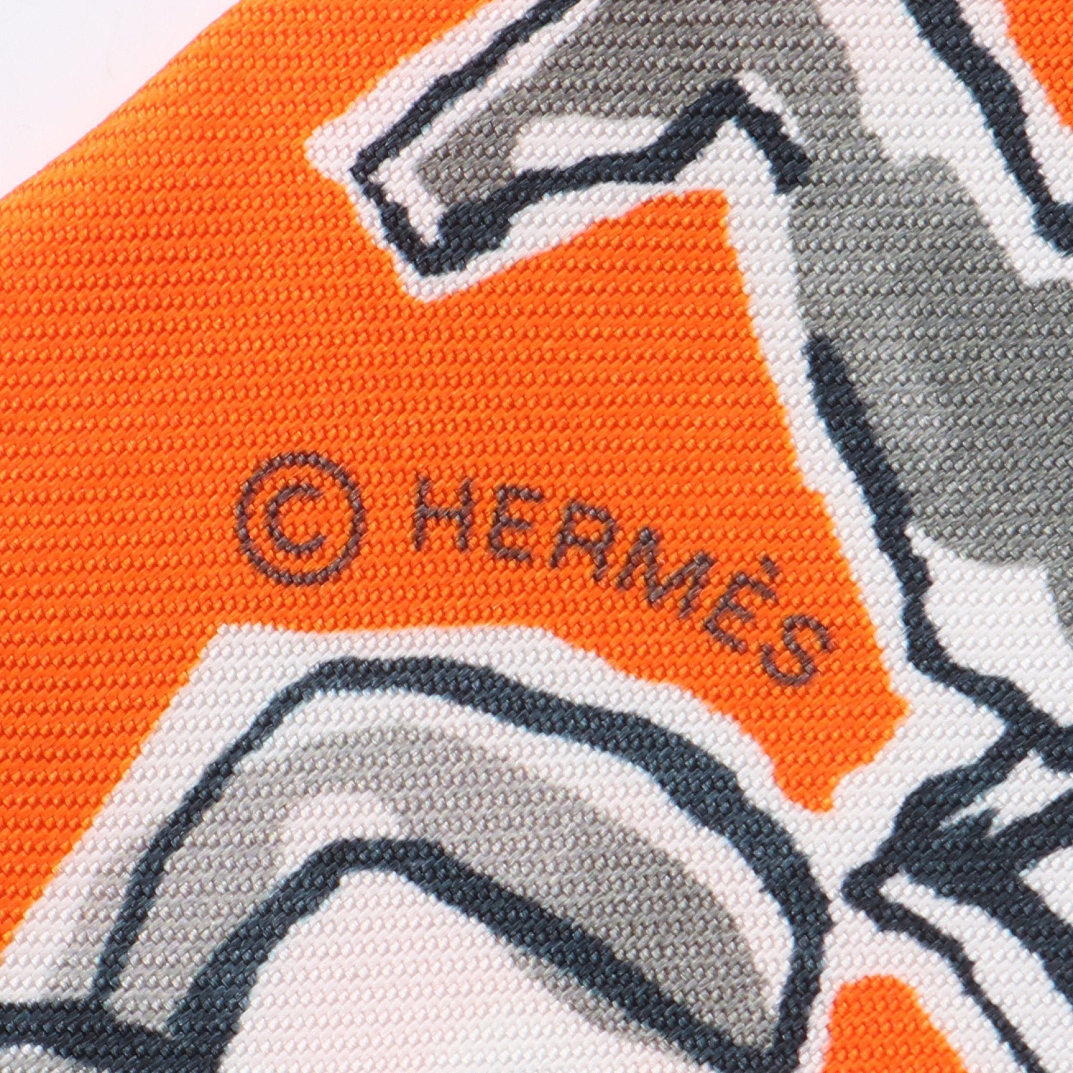 Hermes Hermes Twilly Chevaux En Liberte Ribbon Scarf Silk Orange Multicolor Size ONE SIZE - 2 Thumbnail